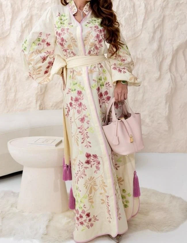 Cressida Floral Lace Up Long Sleeve Maxi Dress