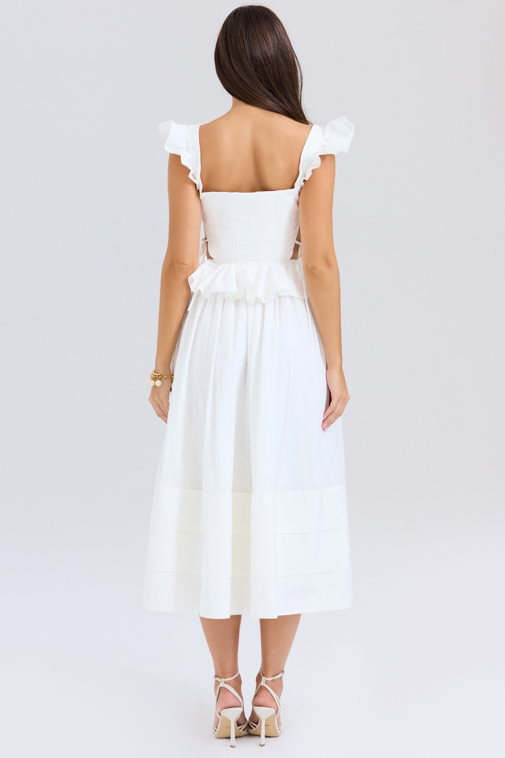 White Embroidered Cotton Midi Skirt