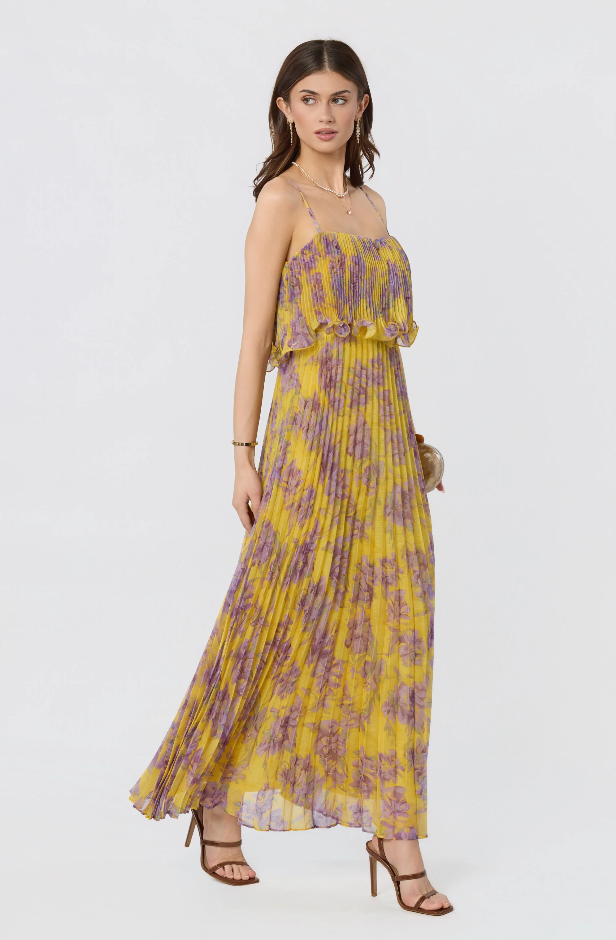 Makennah Plissé Floral Maxi Dress