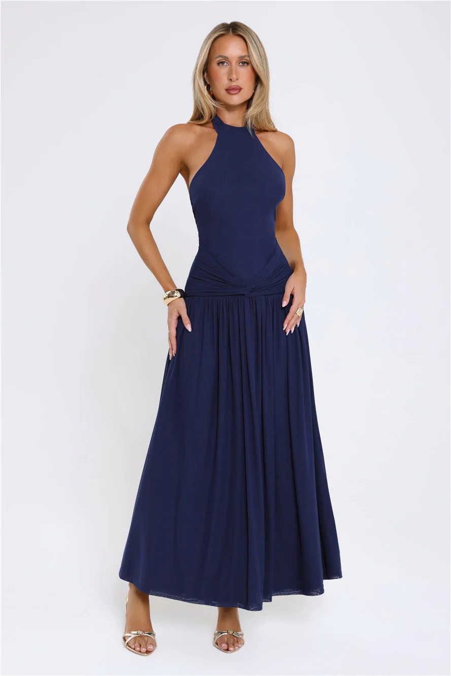 Temptation Muse Halter Maxi Dress Navy