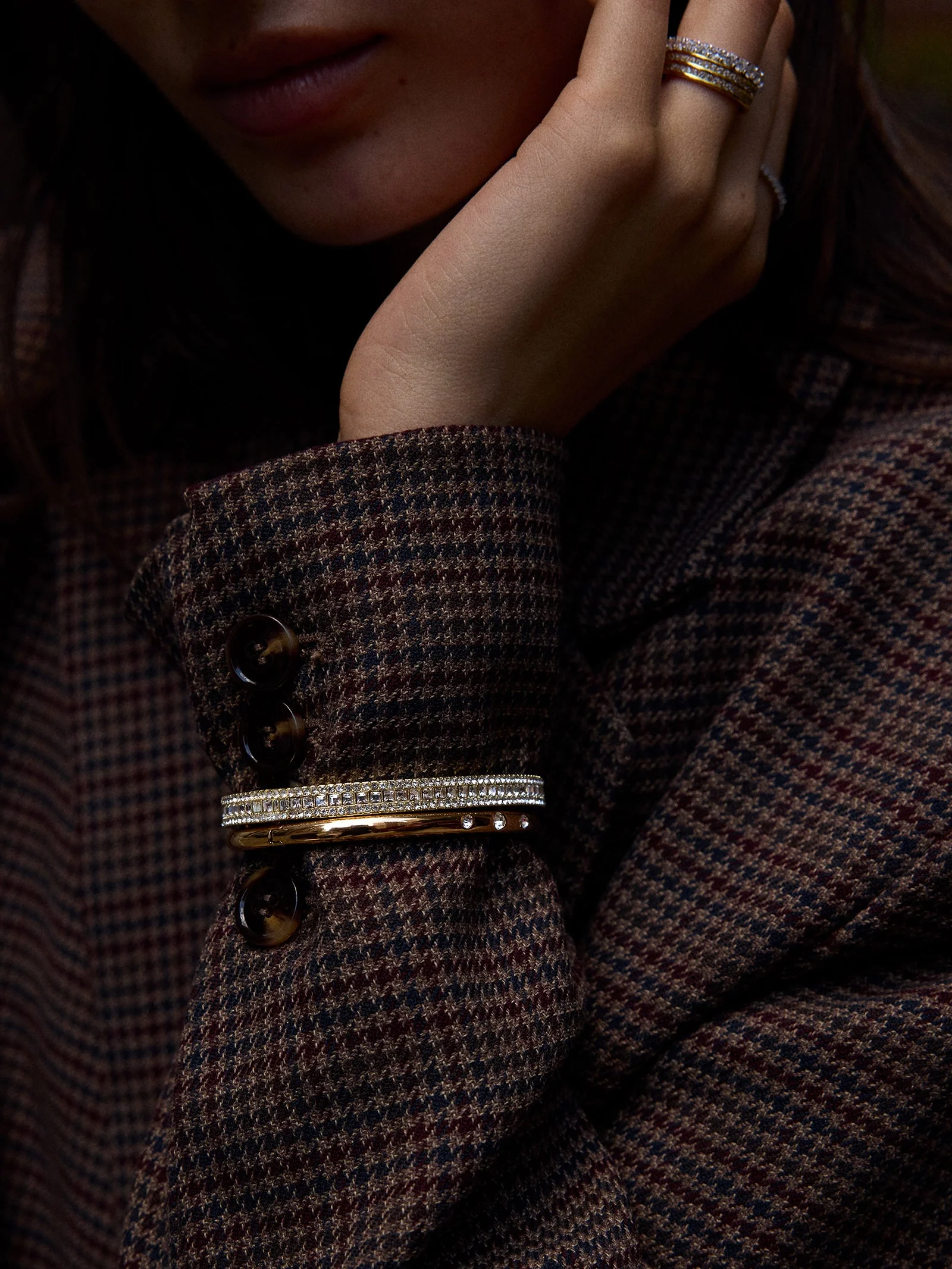 Helena Crystal Hinge Bangle - Gold/Pavé