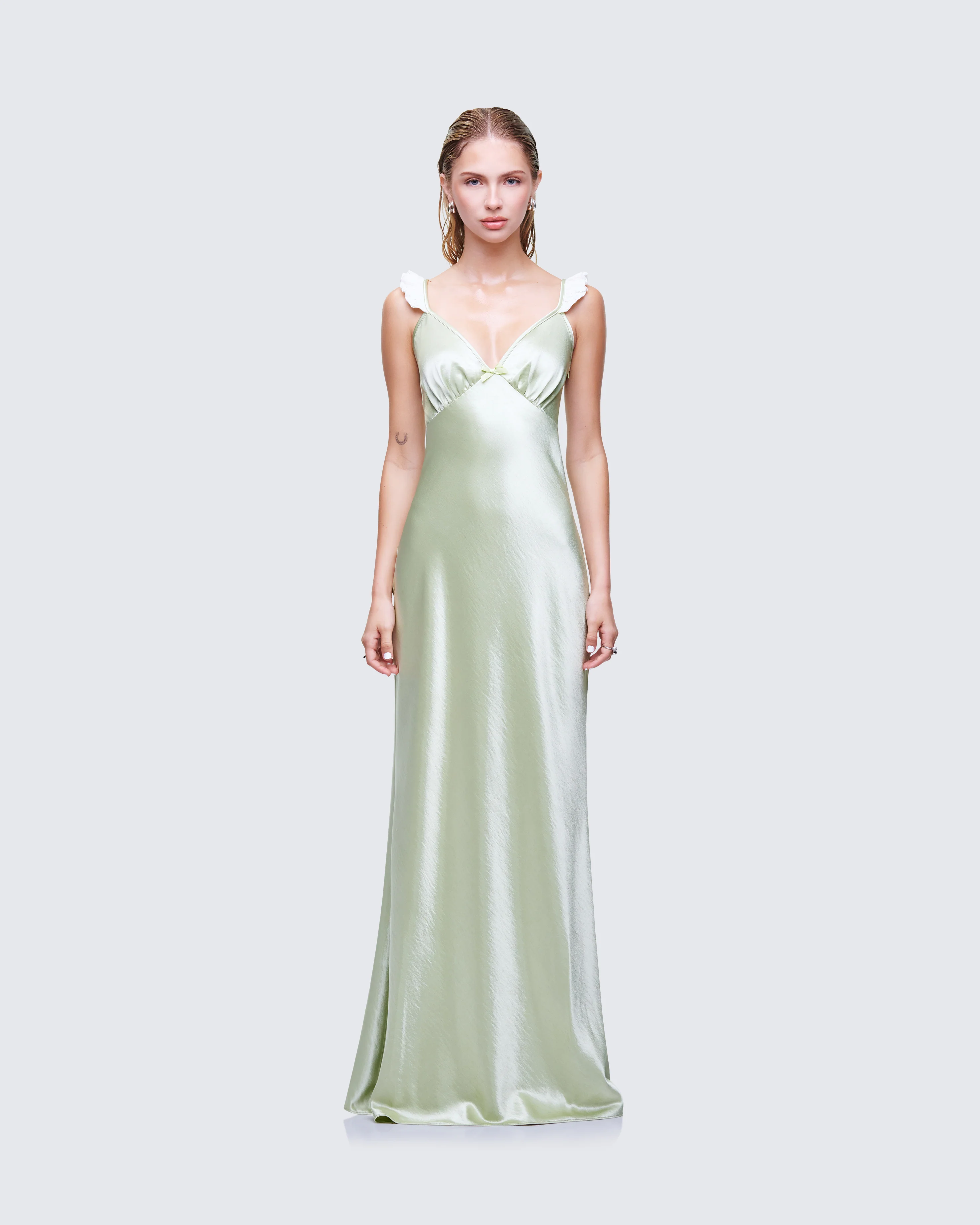 Halston Green Satin Maxi Dress