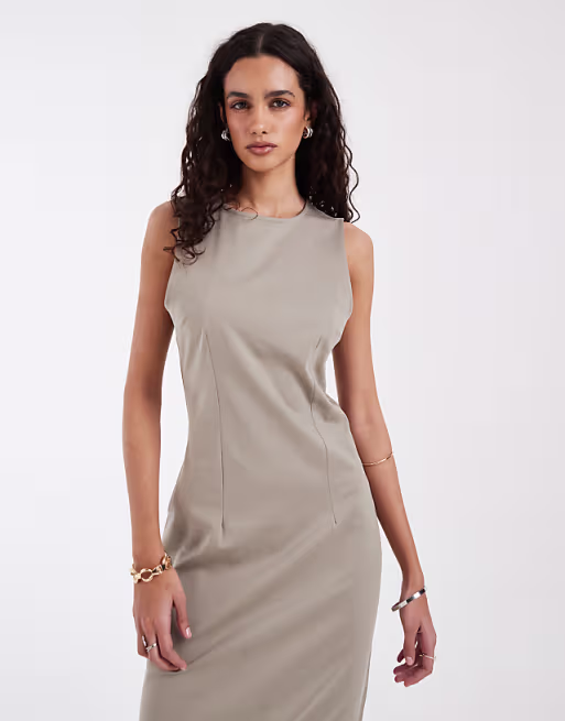 & Other Stories sleevless jersey maxi dress with back split in brown