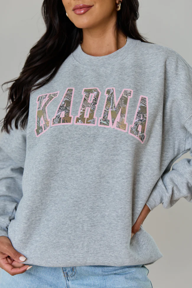 Karma Block Camo Light Grey Graphic Sweatshirt