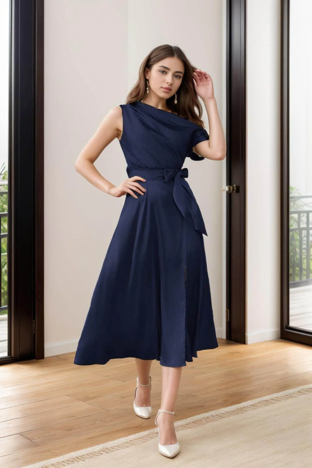 Sheath-Column Tea Length Silk-Like Graduation Dresses CS0540