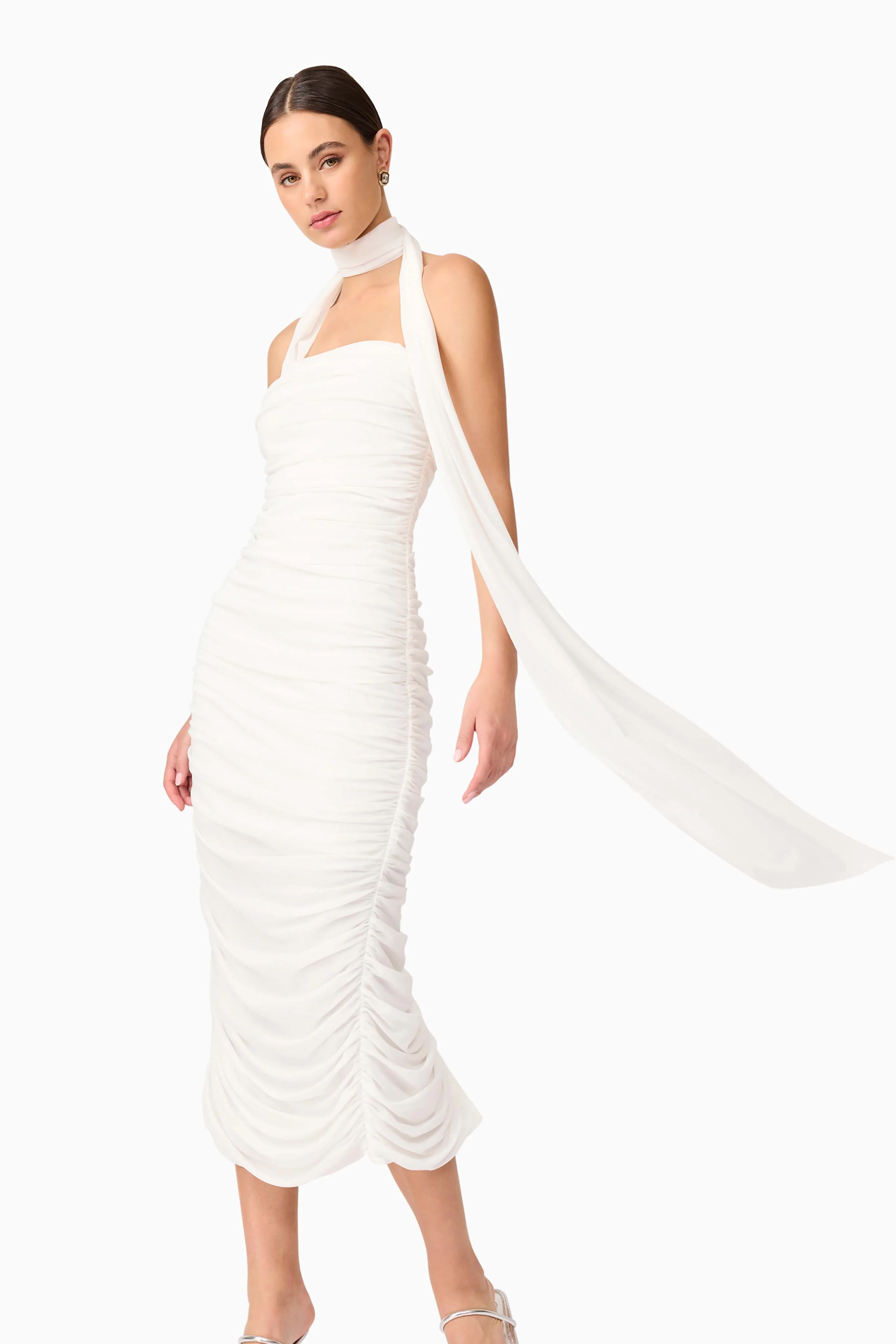 Darya Fitted Midi Dress in White