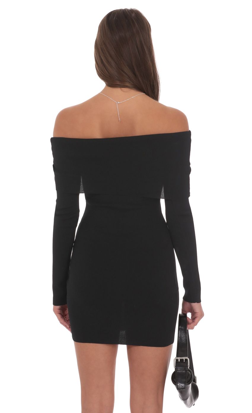 Ribbed Twist Off Shoulder Dress in Black