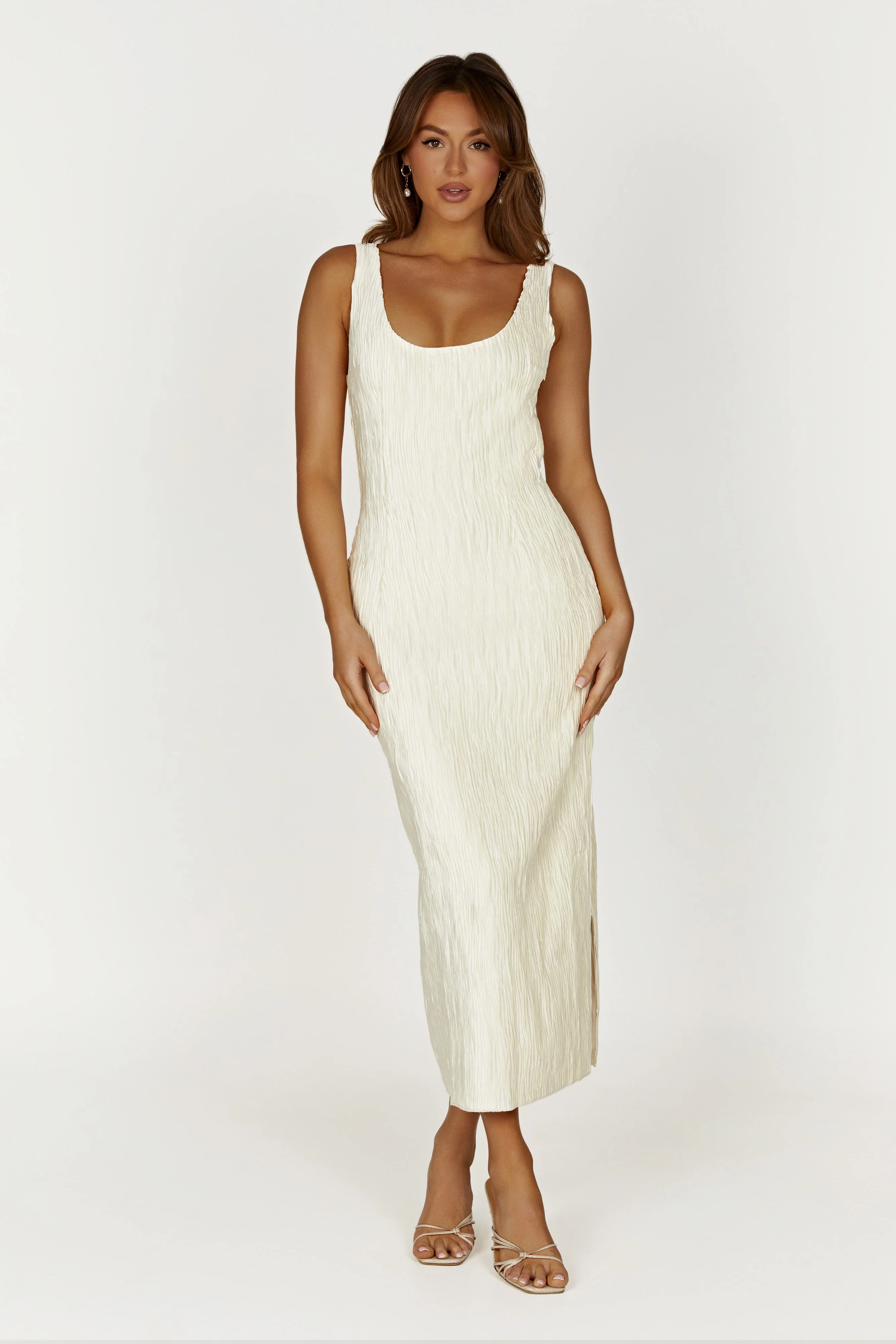 Theia Plisse Maxi Dress - Ivory
