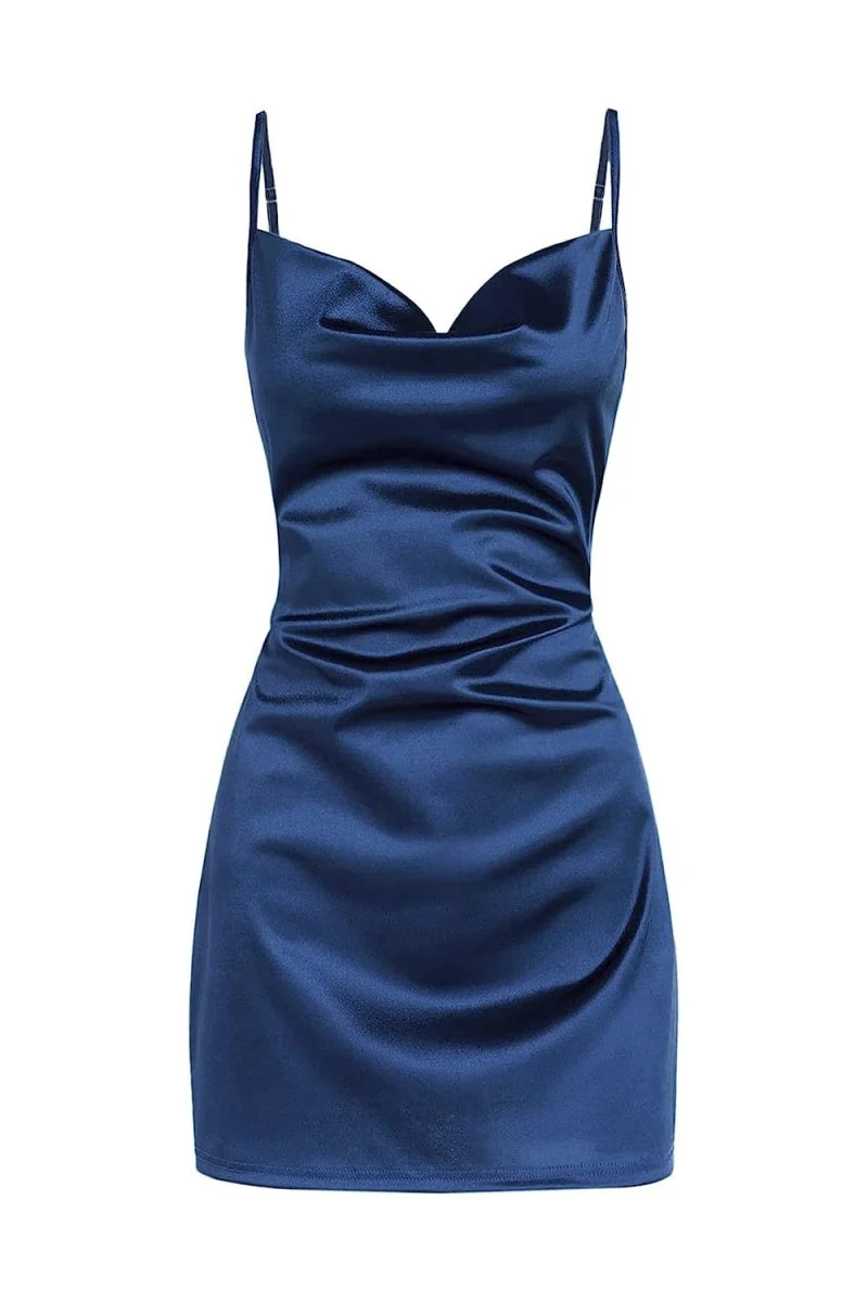Simple Cowl Neck Champagne Satin Homecoming Dress