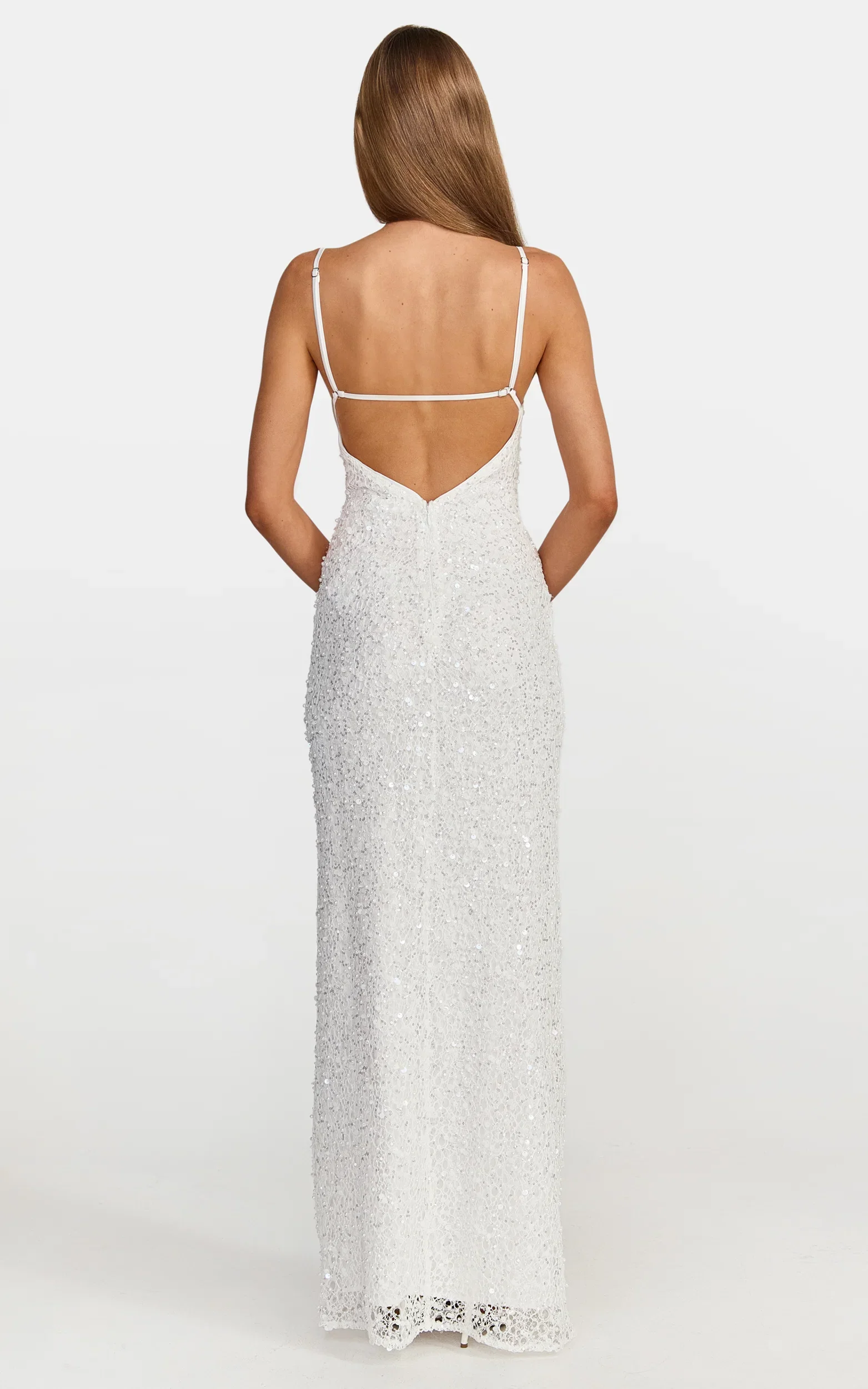 Nina Maxi Dress - Backless Sequin Embellished Beaded Dress in White