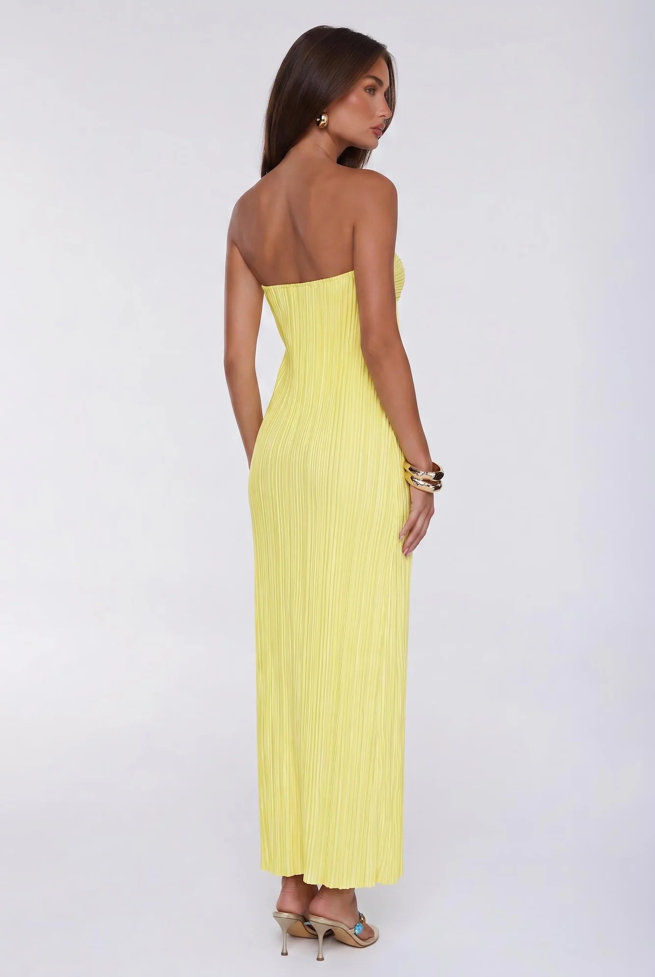 The Pretty Way Plisse Strapless Maxi Dress Yellow