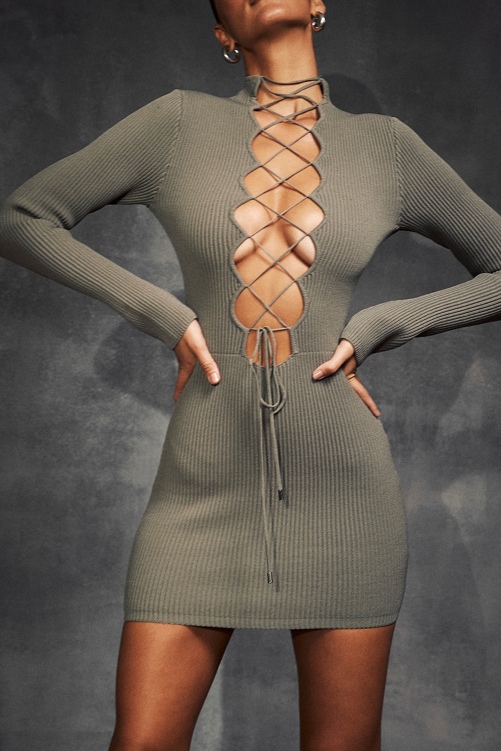 Artichoke Knit Lace Up Dress