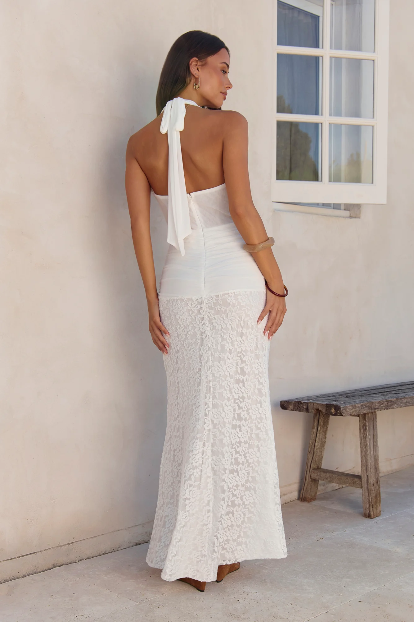 Fly To Paradise Mesh Halter Maxi Dress White