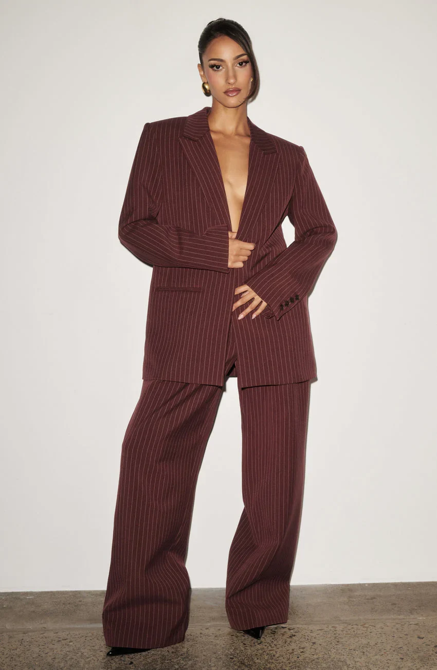 Reece Blazer - Burgundy Pinstripe - luluinthesky