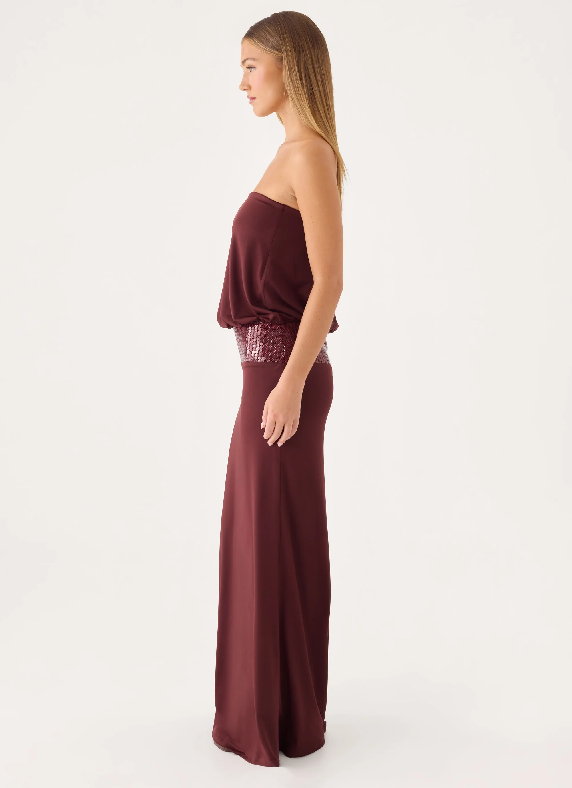 Posine Strapless Maxi Dress - Maroon - luluinthesky