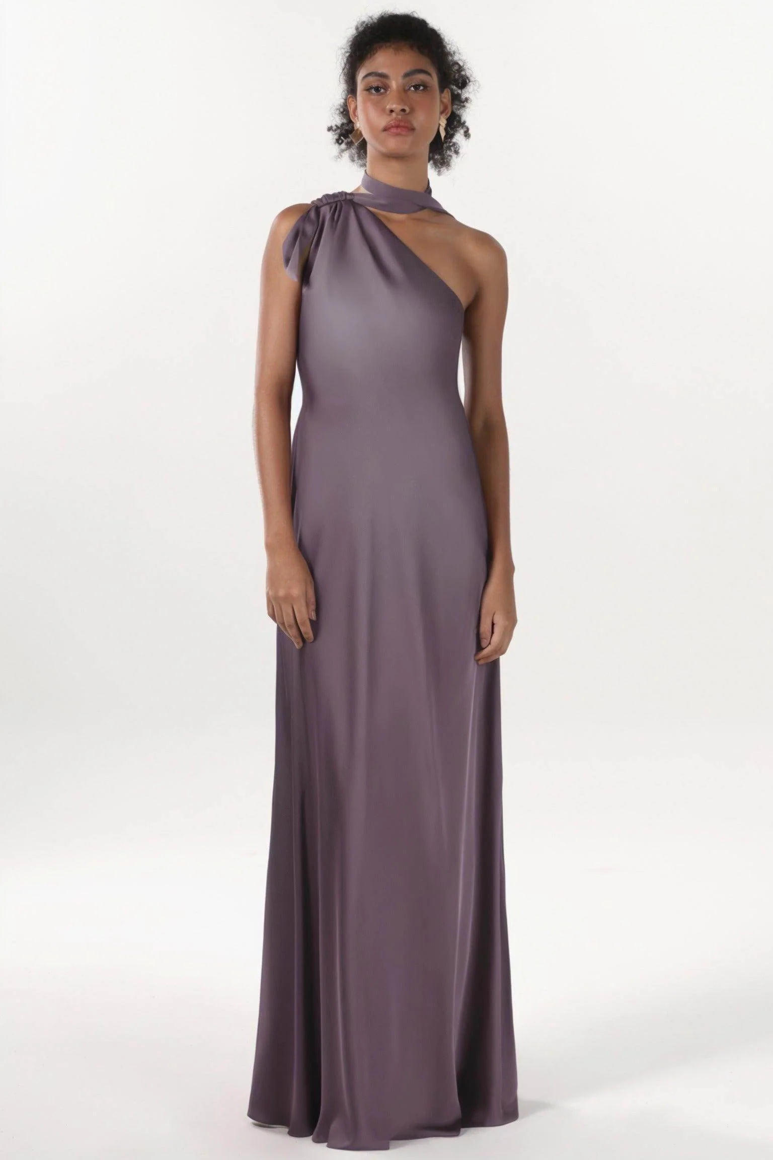 Sheath-Column Maxi Luxe Satin Bridesmaid Dress CS0607BM