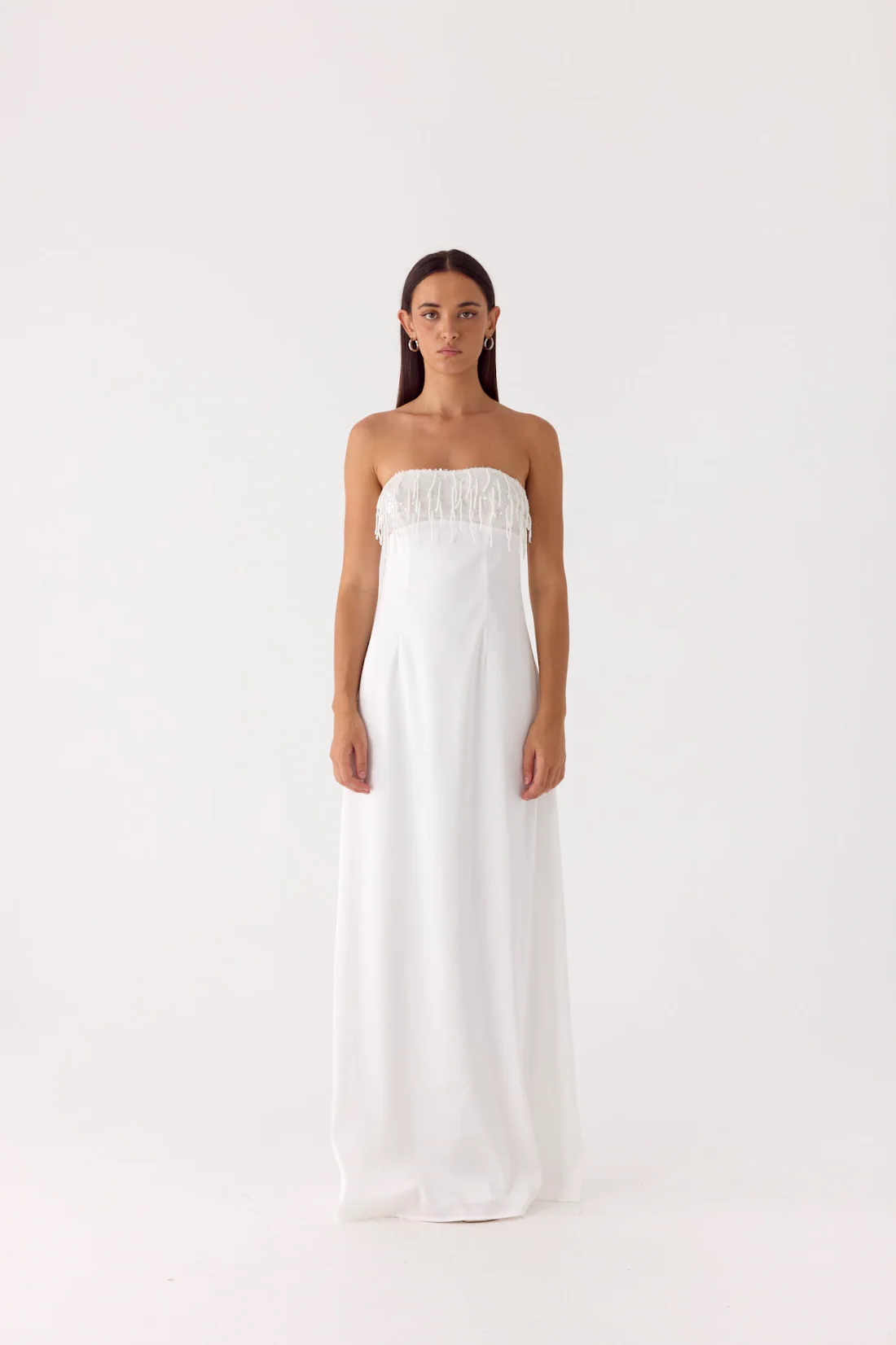 Miftie Beaded Sequin Maxi Dress - White - luluinthesky