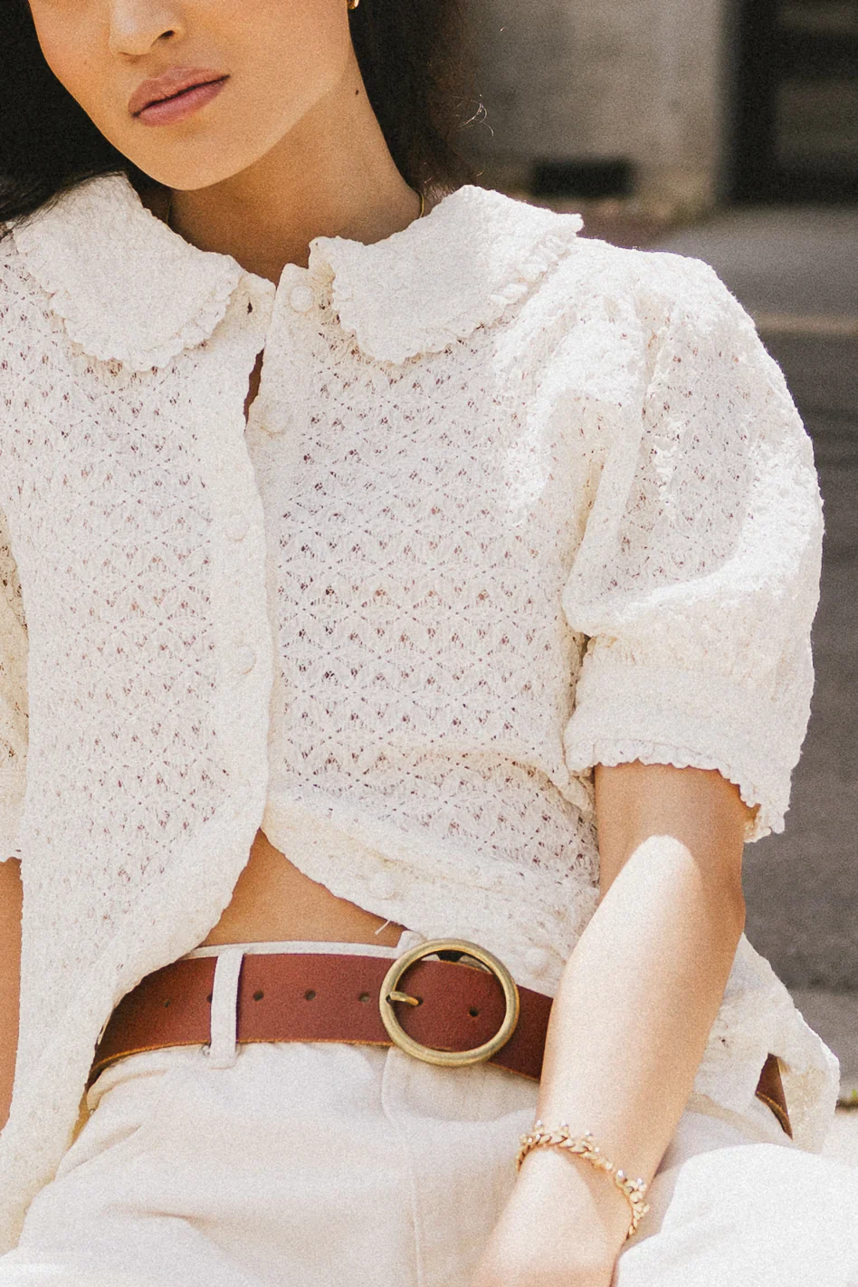 Lyla Collared Lace Top in Ivory
