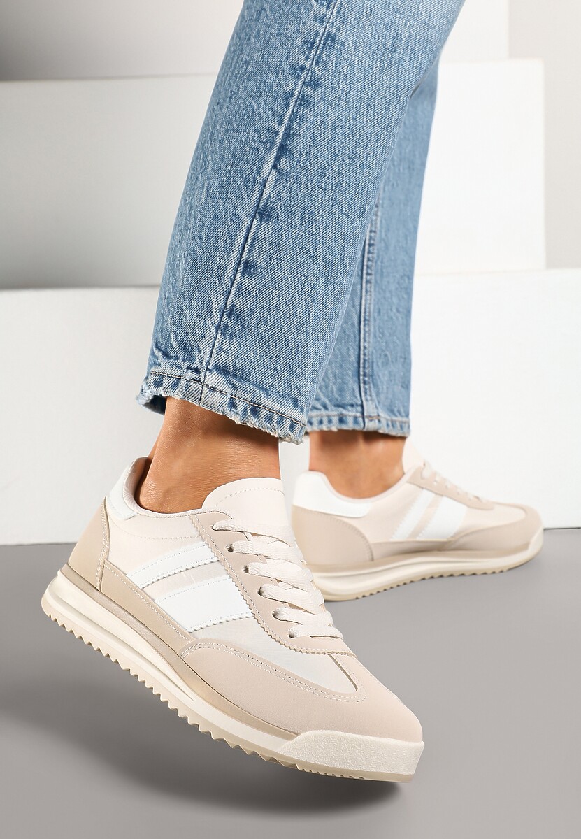 Beżowe Sneakersy w Stylu Kultowych Tenisówek z Przeszyciami Lelluria