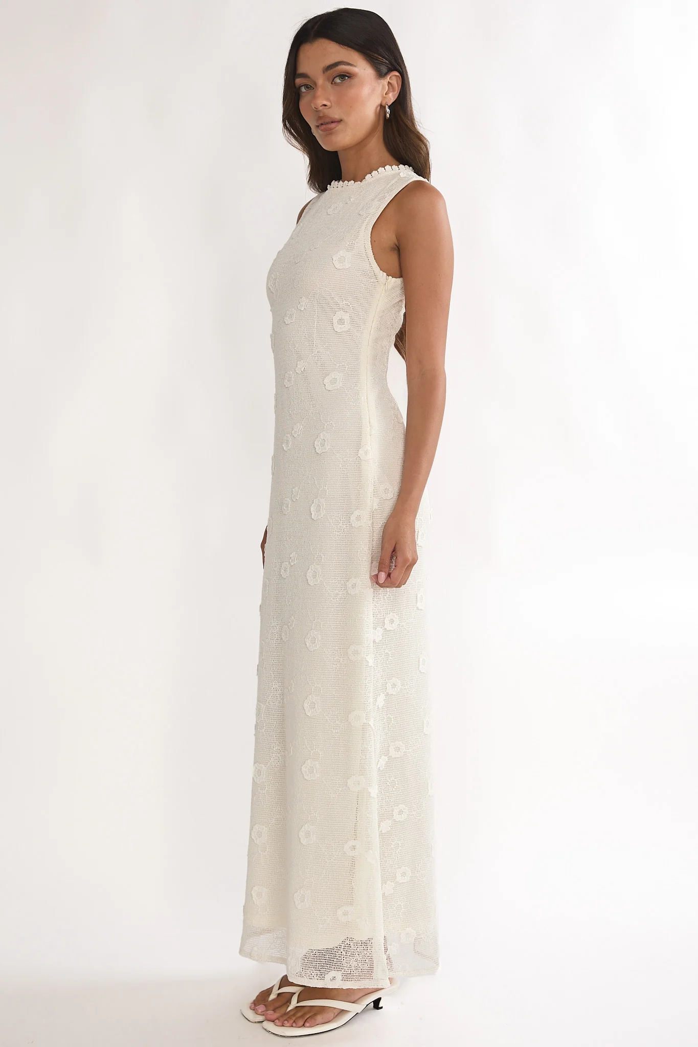 Kensi Sleeveless Crochet Maxi Dress Oat - luluinthesky