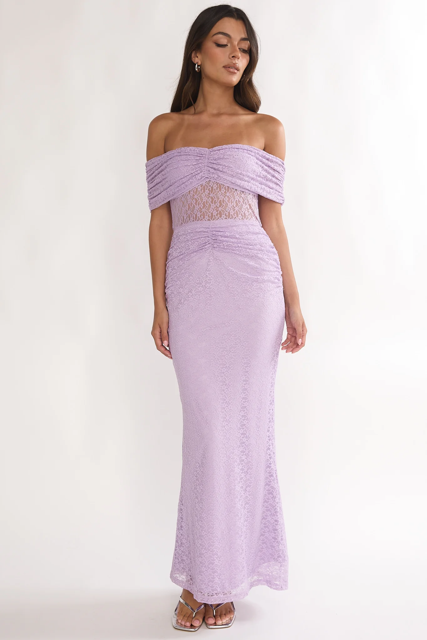 Silver Moon Off-Shoulder Maxi Dress Lilac