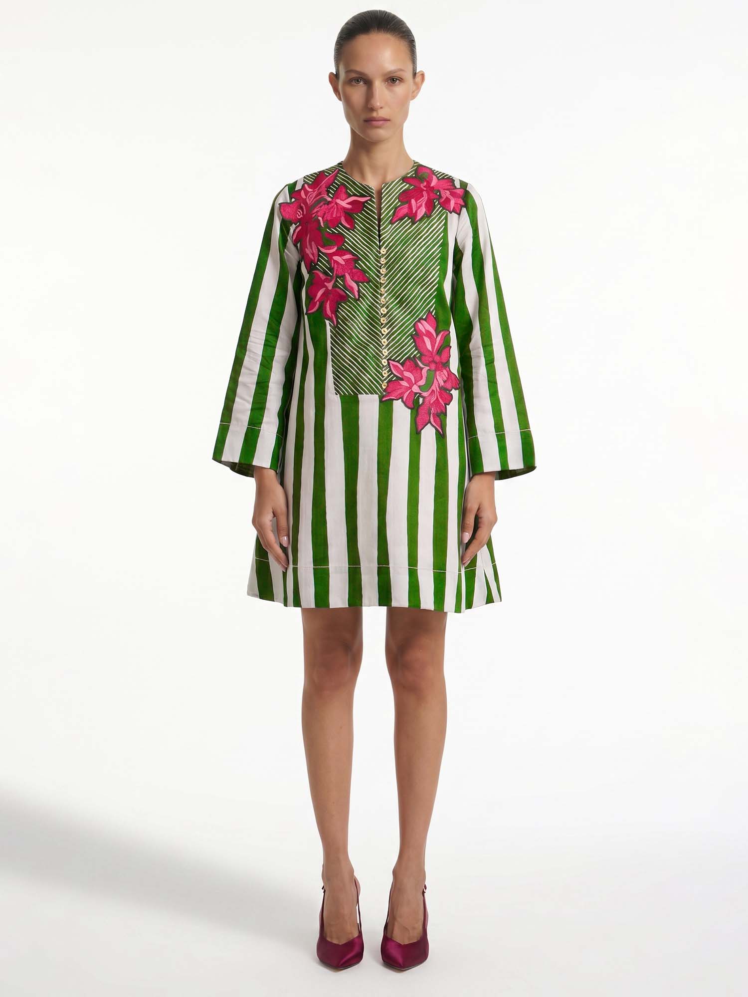 Verdant Stripe Print Mini Dress