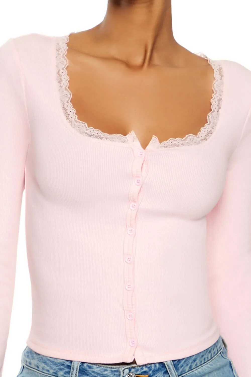 Ribbed Lace-Trim Top
