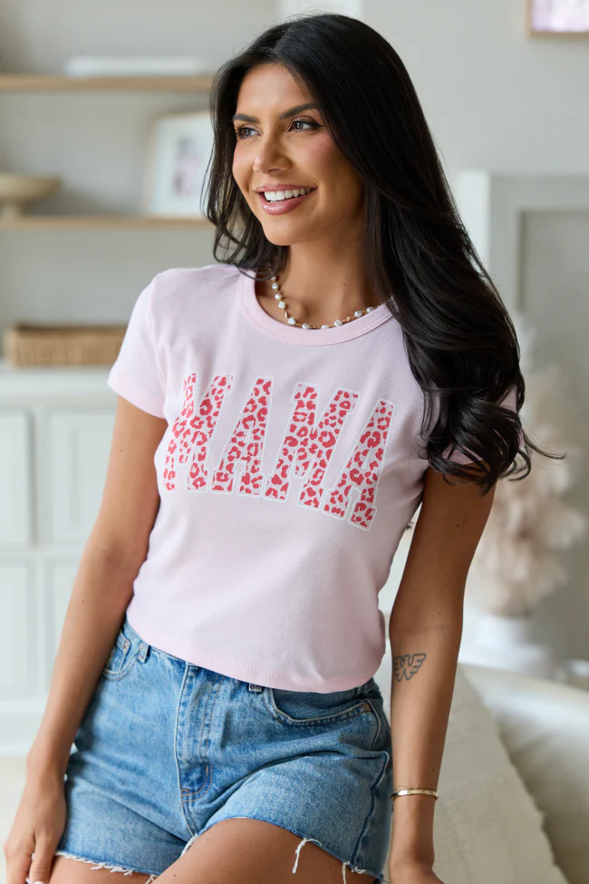 Mama Block Leopard Pink Baby Graphic Tee