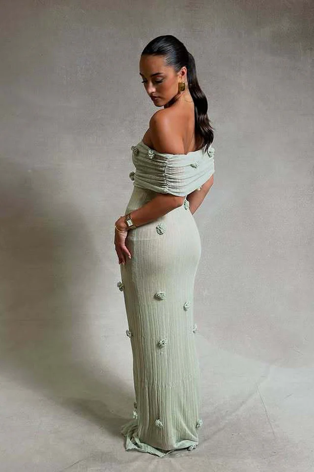 Brooke Off Shoulder Flower Knit Dress