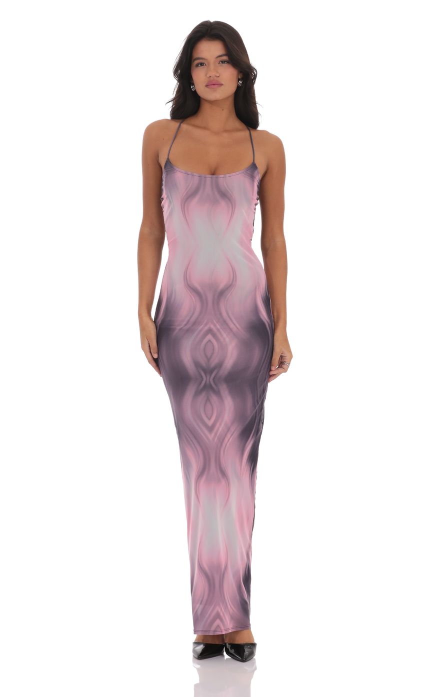 Mesh Print Bodycon Maxi Dress in Pink