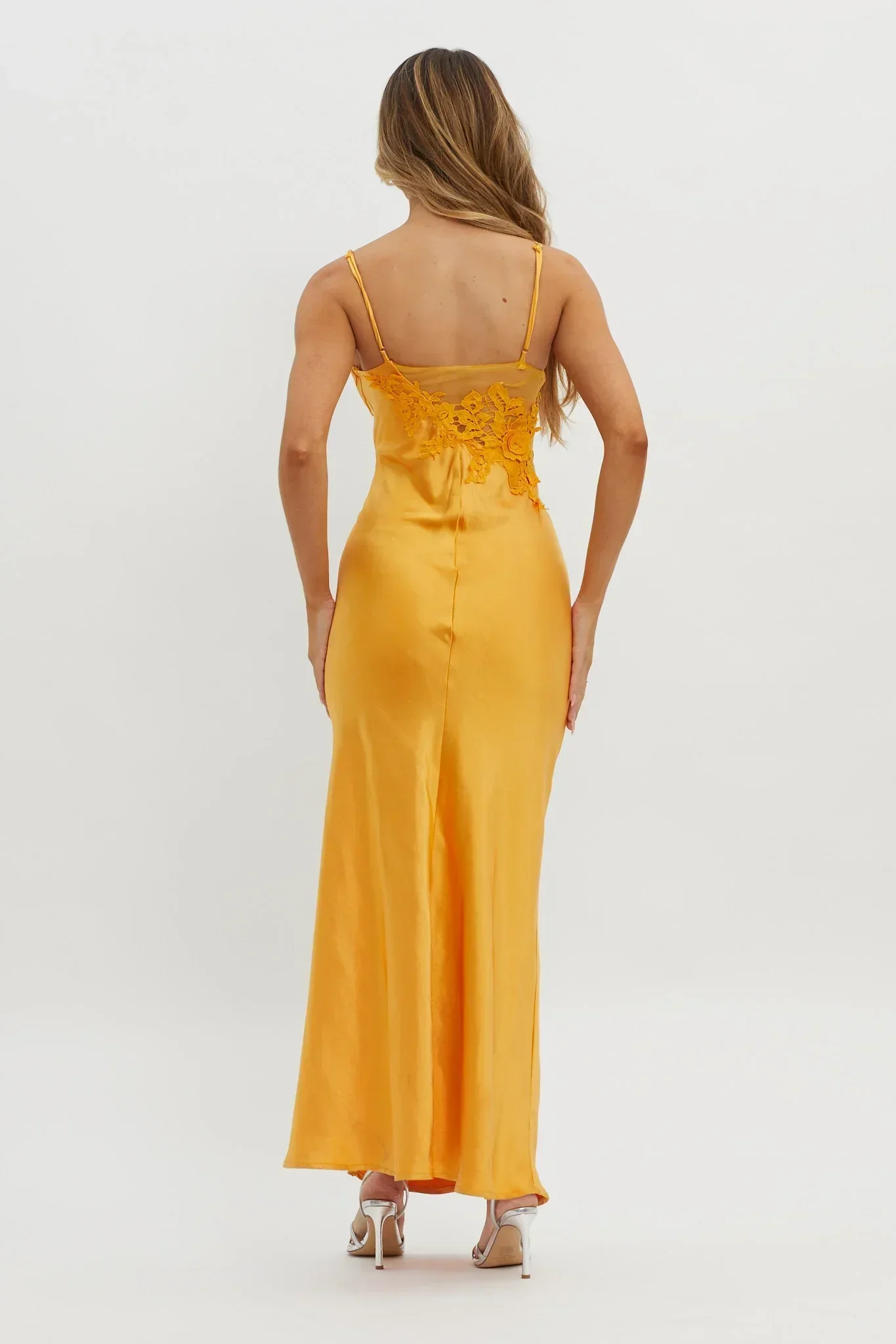 Roxana Applique Trim Split Maxi Dress Orange