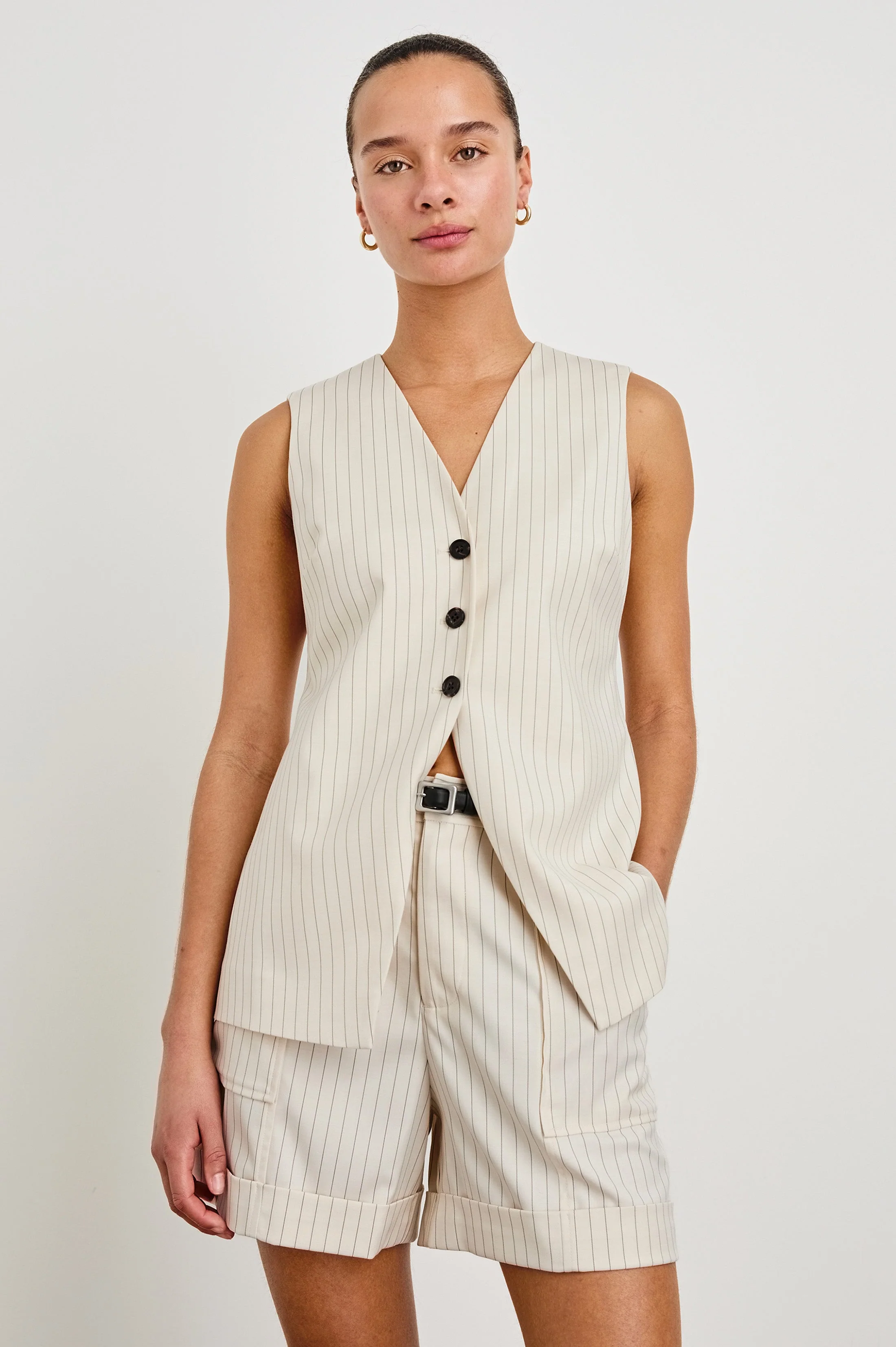 Mylah Vest - Birch Pinstripe