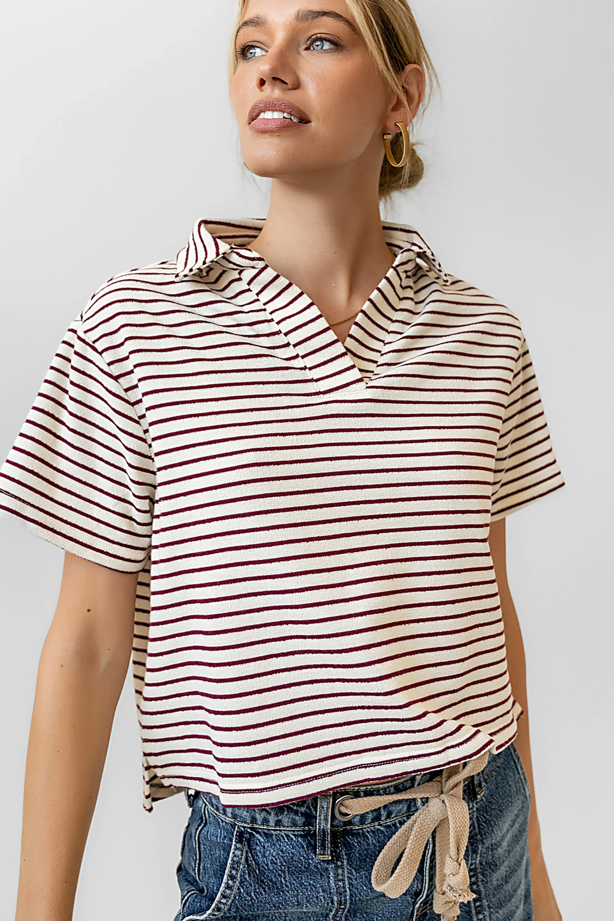 Lucca Striped Top in Burgundy