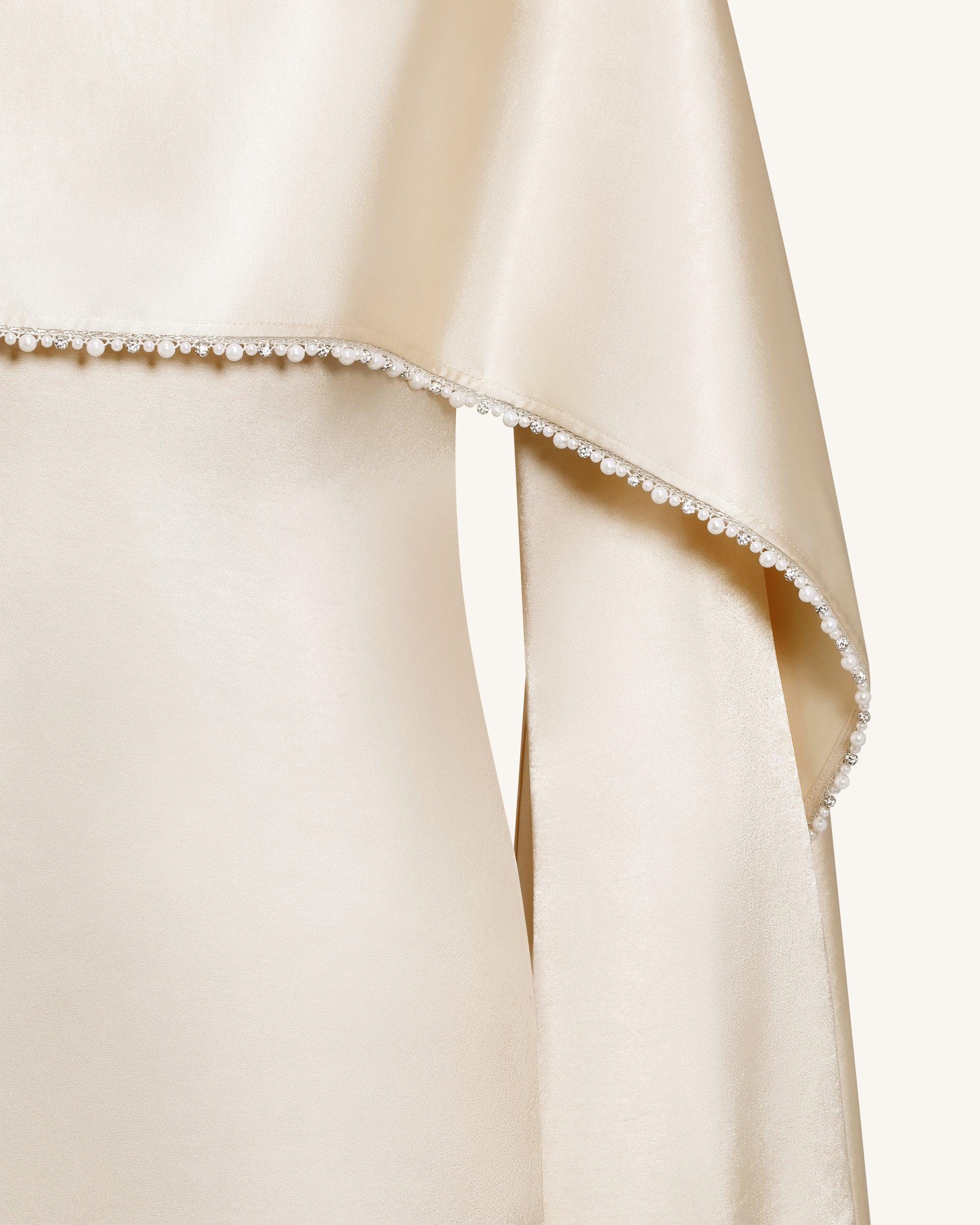 198Pearl-Trimmed Cape Sleeve Boat Neck Maxi Gown-Cream - FASHION NOB