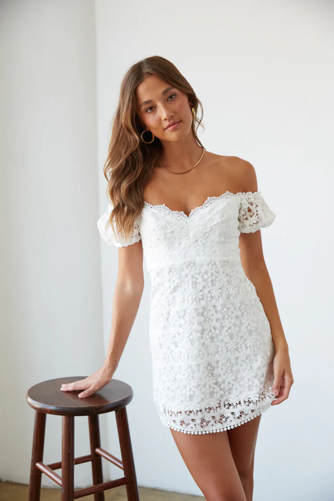 Karlie Lace Puff Sleeve Mini Dress - luluinthesky