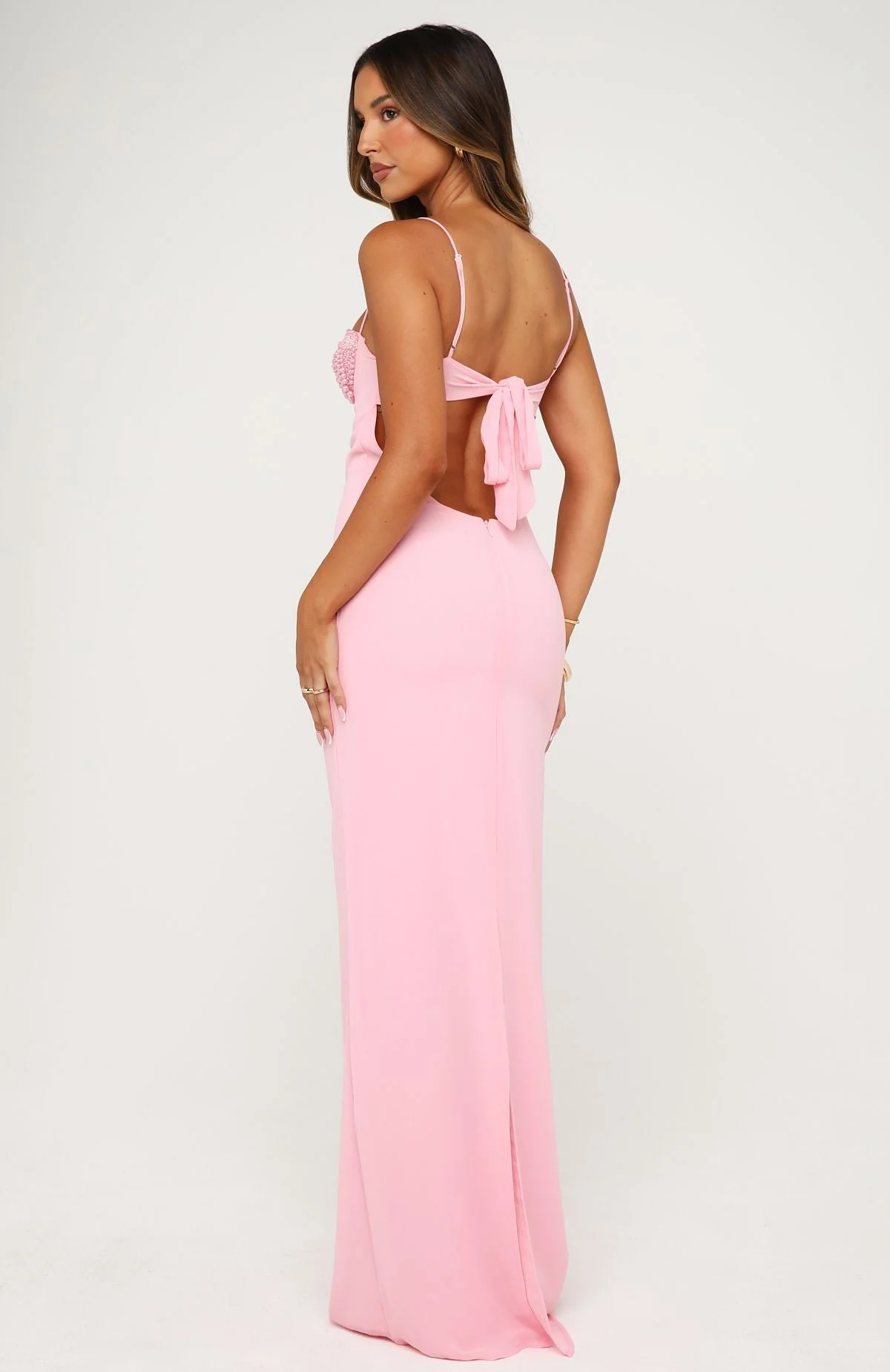 Motel Mermaid Beaded Maxi Dress Candy Pink