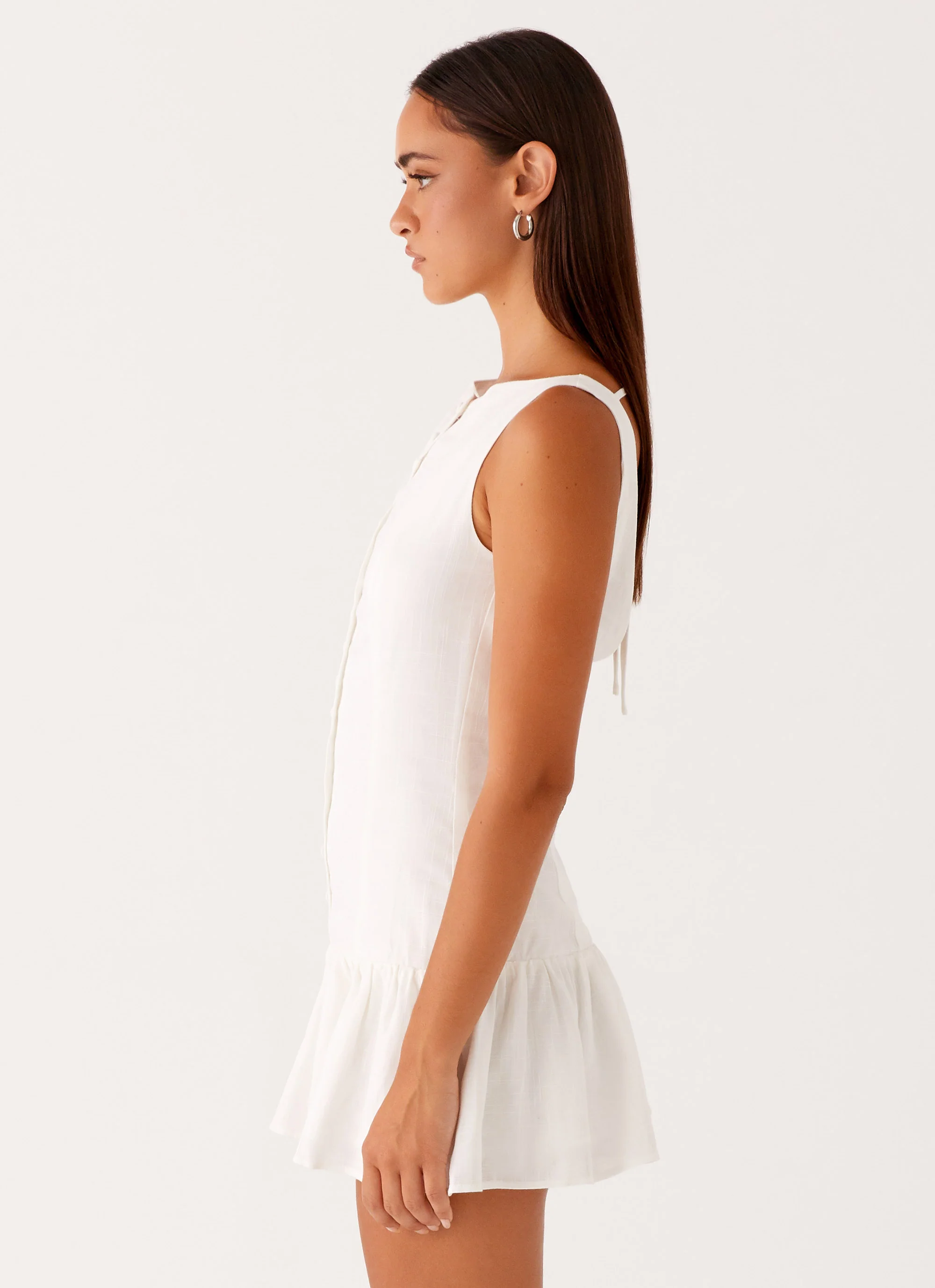 Meggie Linen Mini Dress - White - luluinthesky