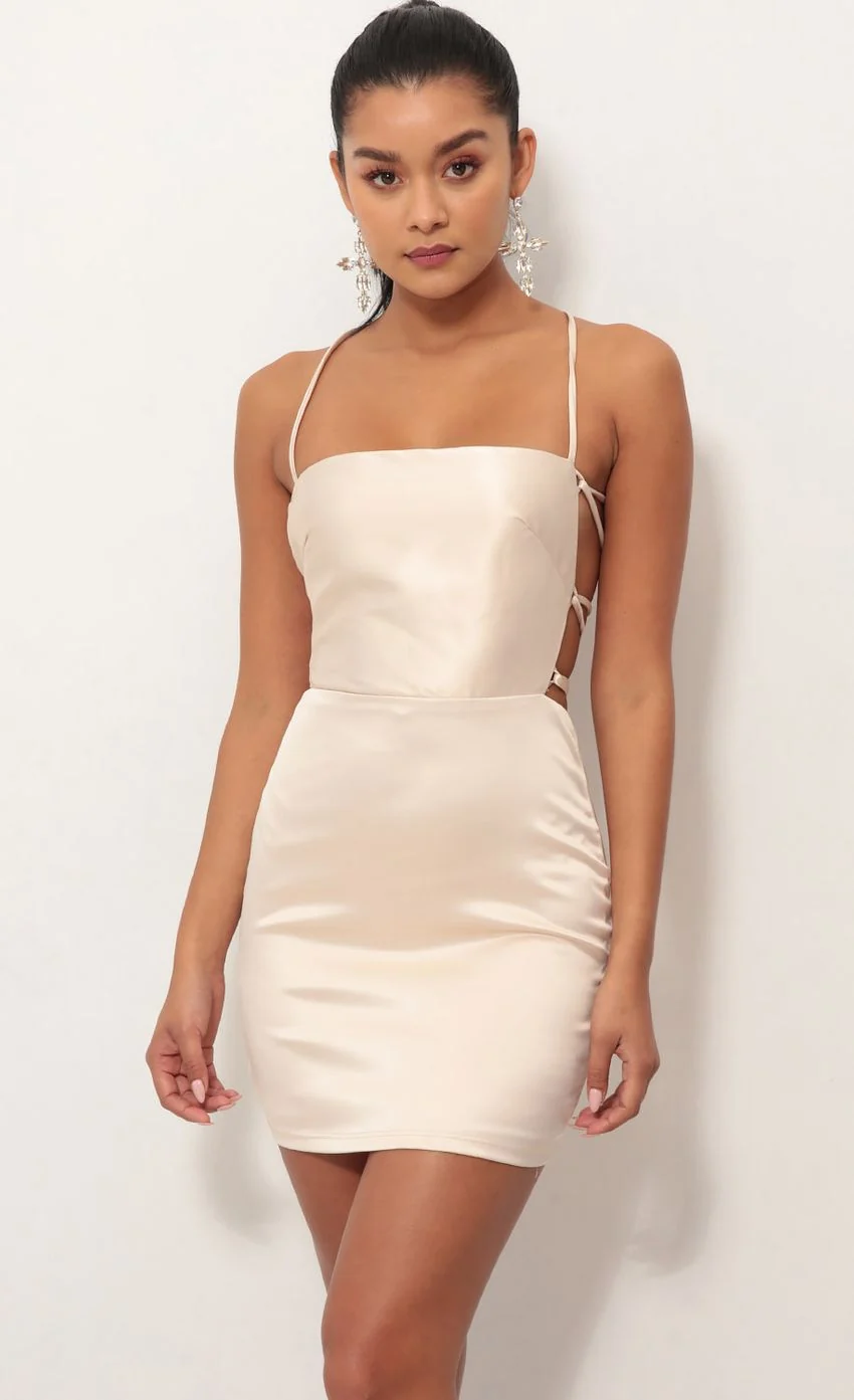 Satin Lace-up Dress in Champagne