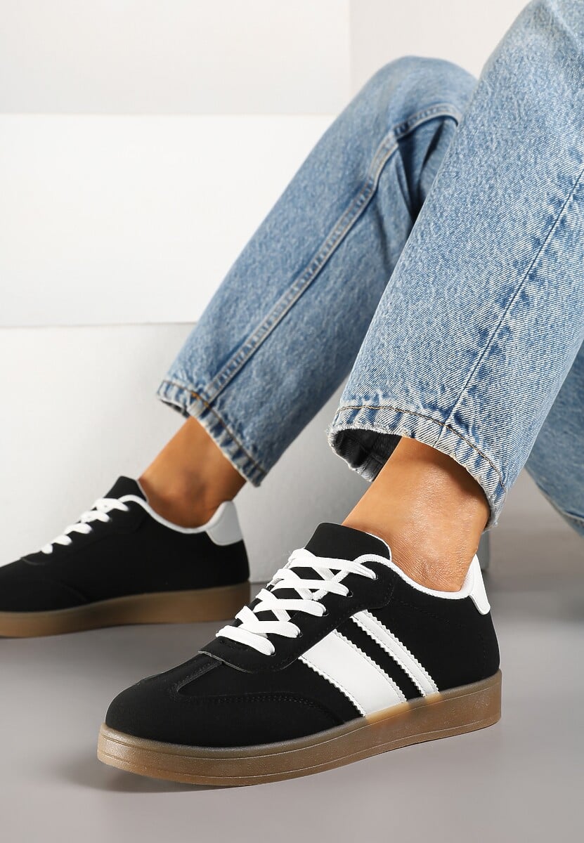 Czarne Sneakersy Typu Tenisówki Ozdobione Paskami Amolana