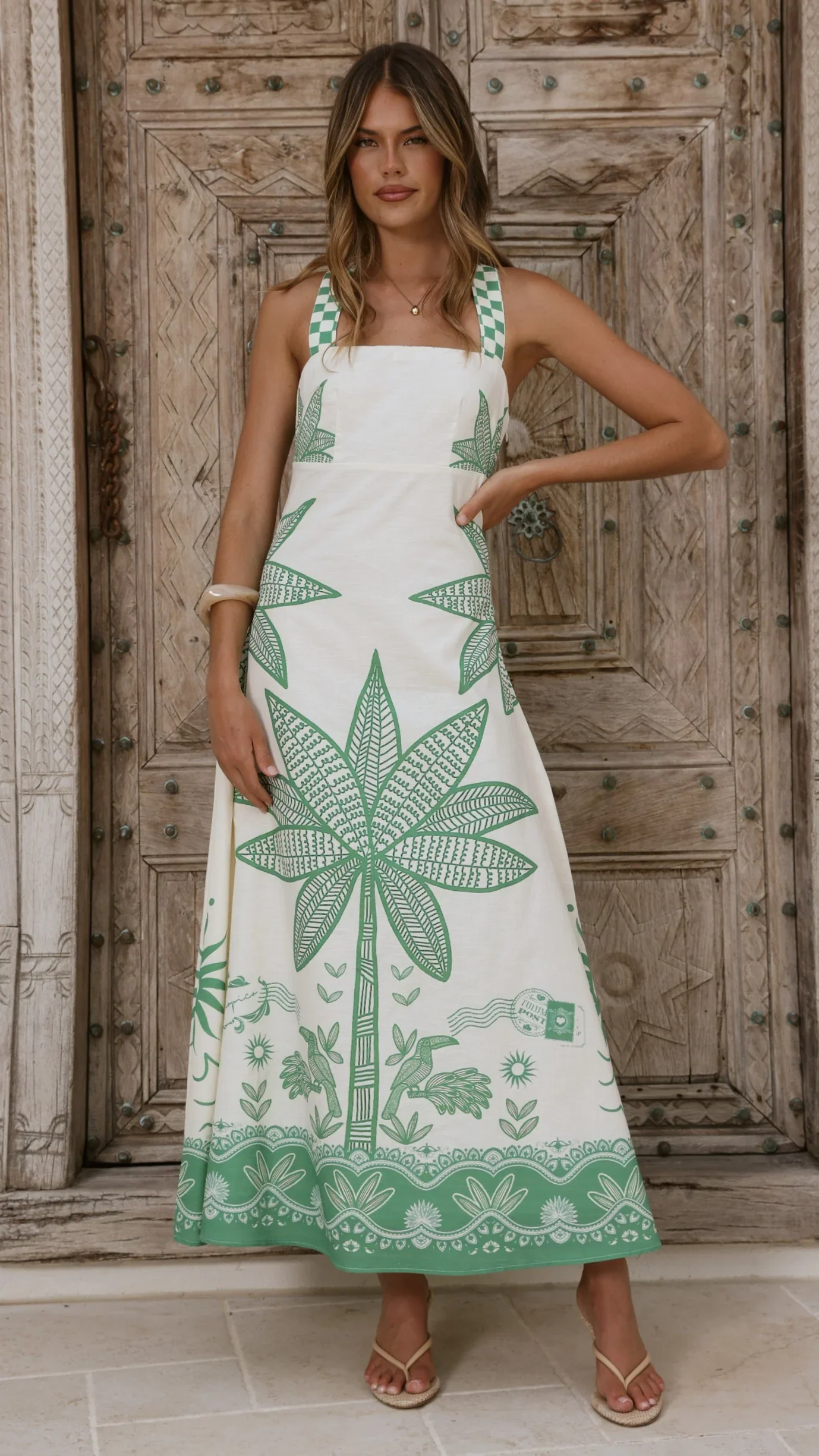 Sella Maxi Dress - Sage Palm Print