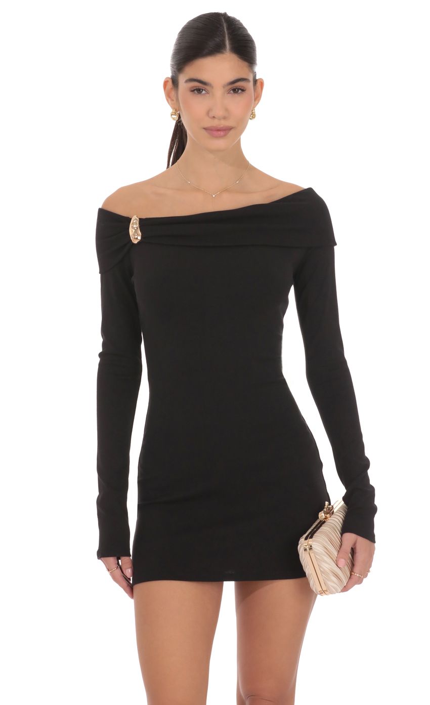 Charmed Off Shoulder Dress in Black