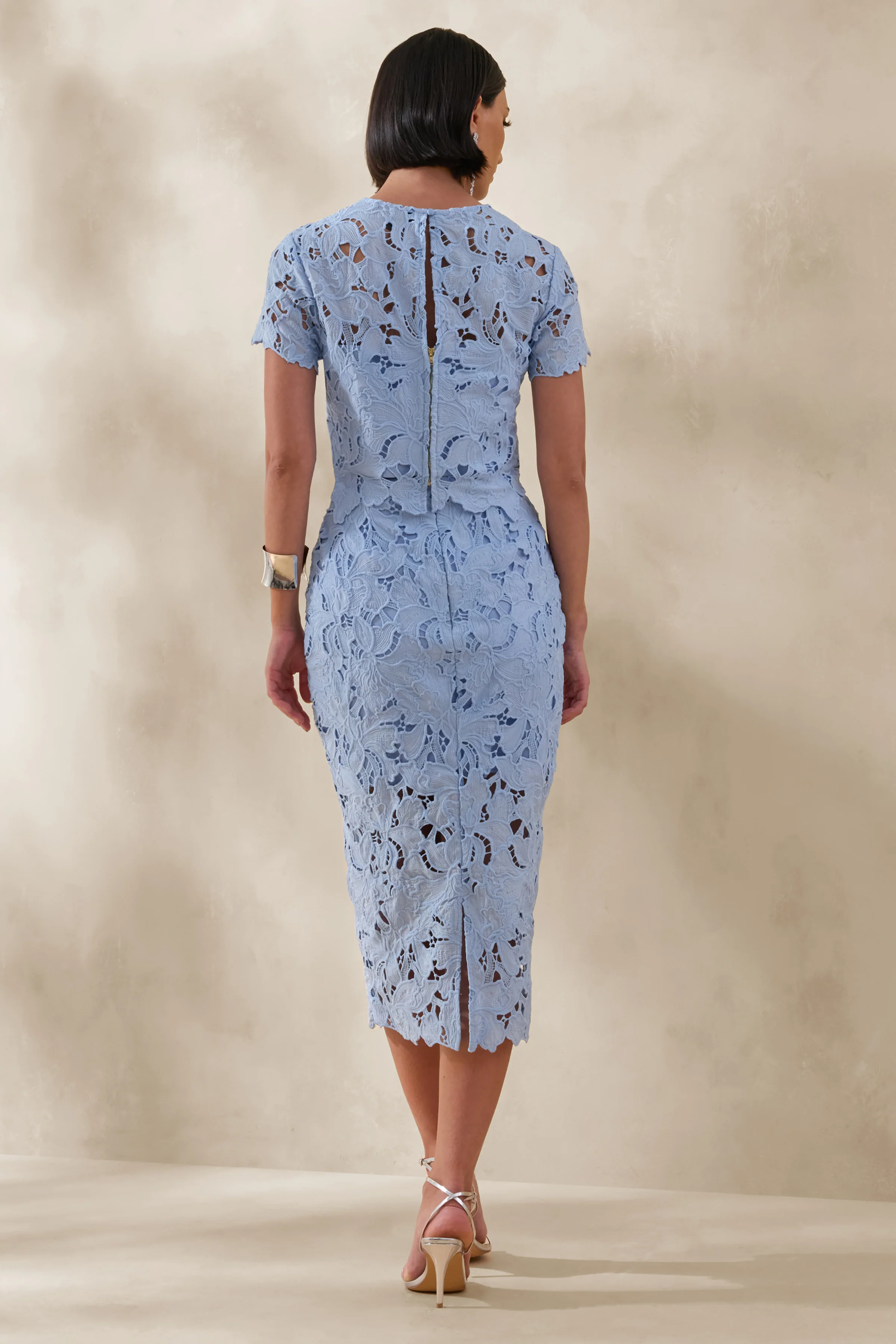 Ina | Powder Blue Lace Crew-Neck Crop-Top