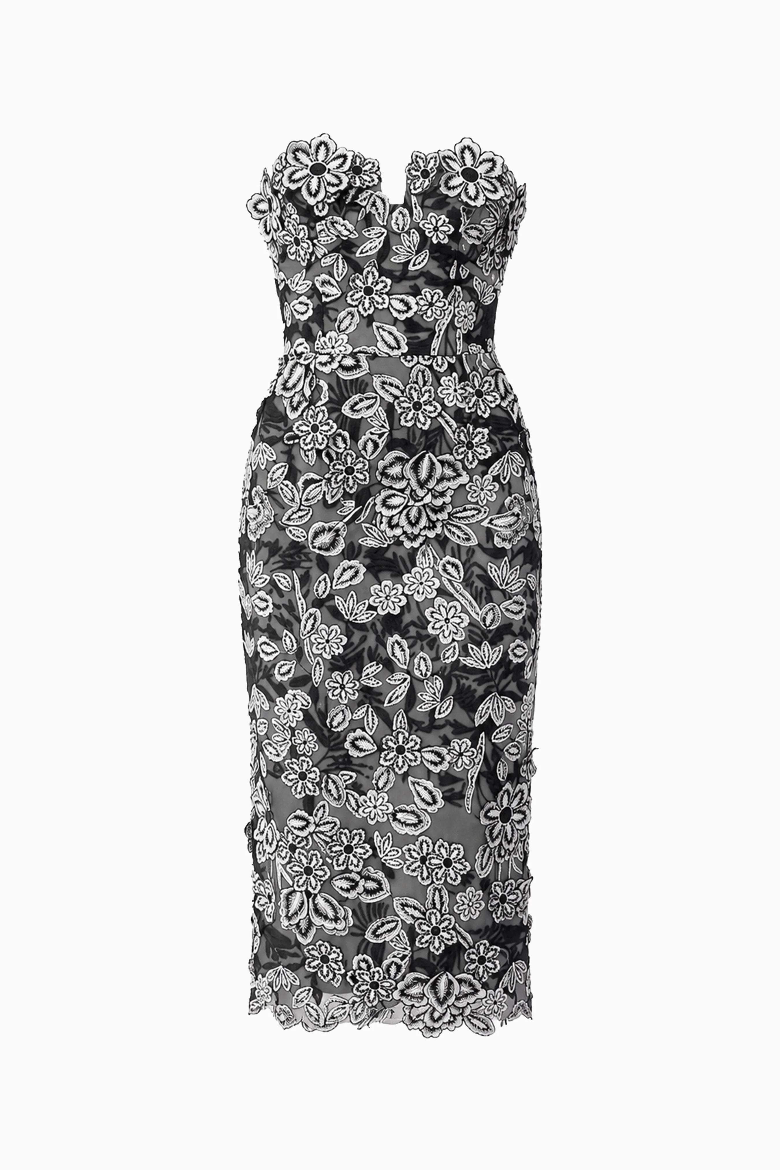 Roseate Strapless Midi Dress in Black