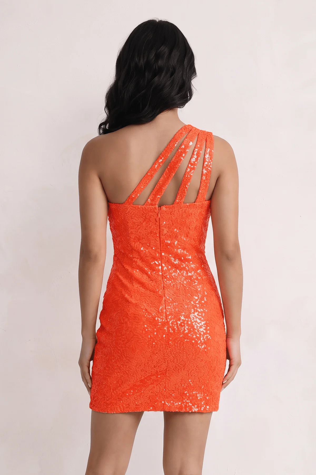 Hot Pink Sheath One Shoulder Sequins Mini Party Dresses