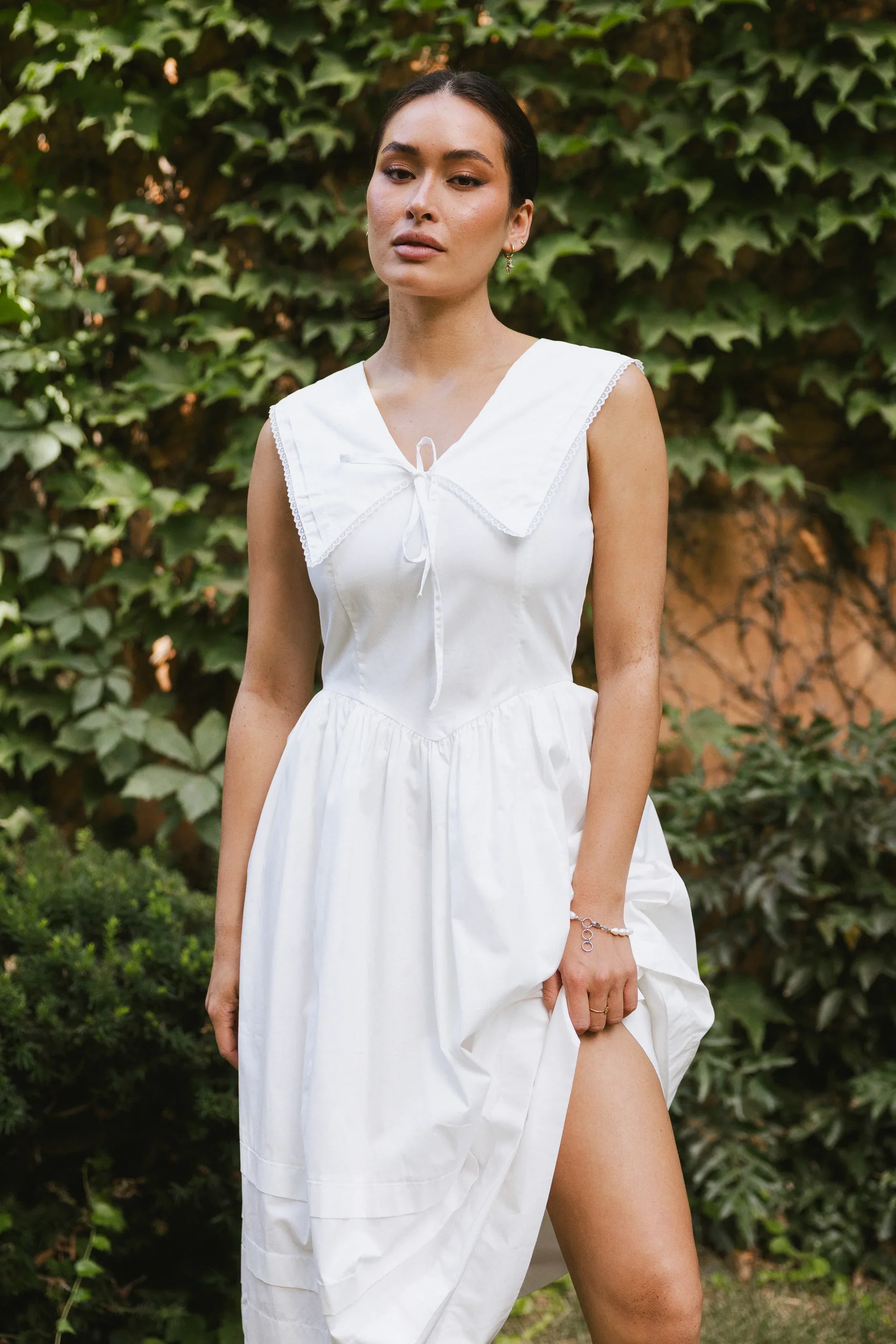 Louie Collared Midi Dress in White