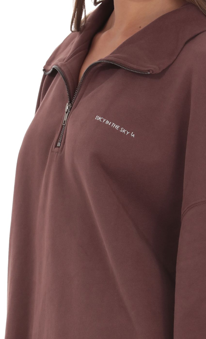 Quarter Zip-Up Jumper in Brown