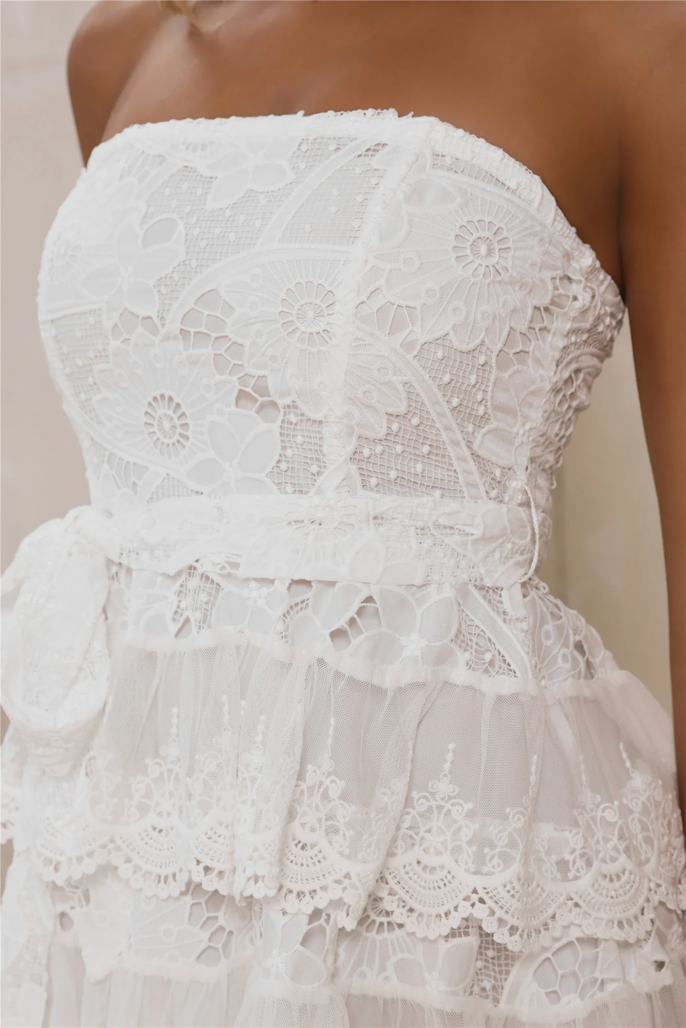 Hugs And Hearts Embroidered Strapless Mini Dress White