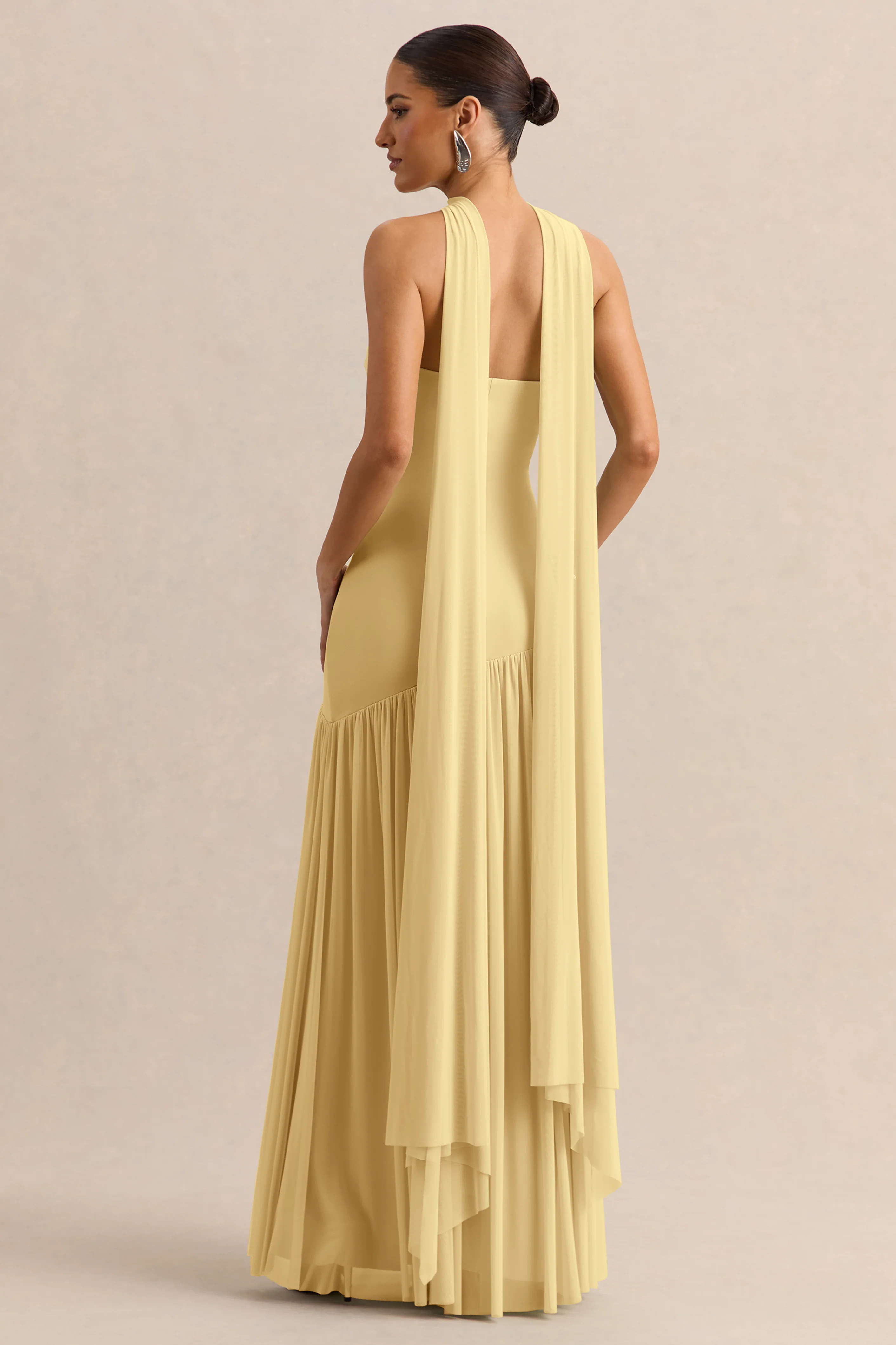 Bambi | Lemon Bandeau-Neck Maxi Dress With Scarf-Detail