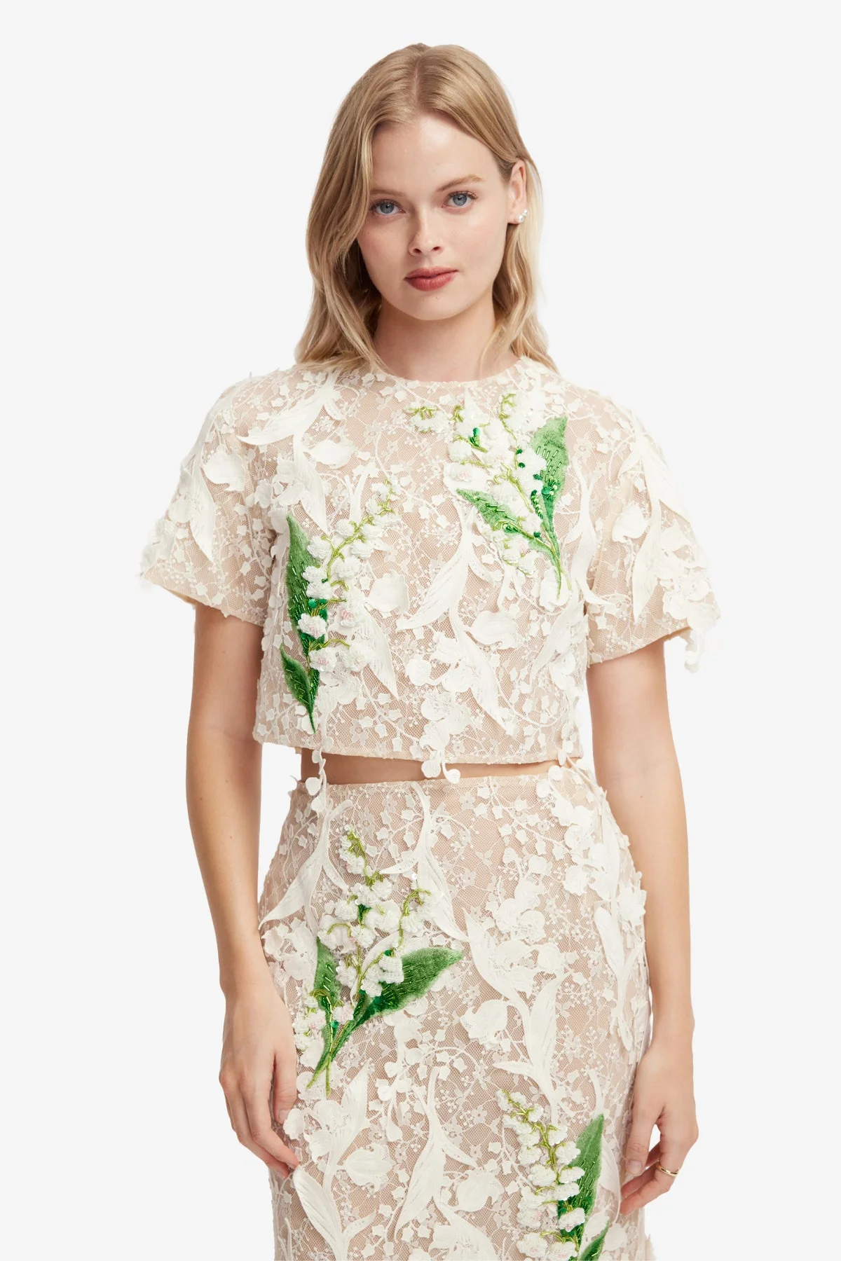 Indie Embellished Lace Sleeve Top - Snow Meadow