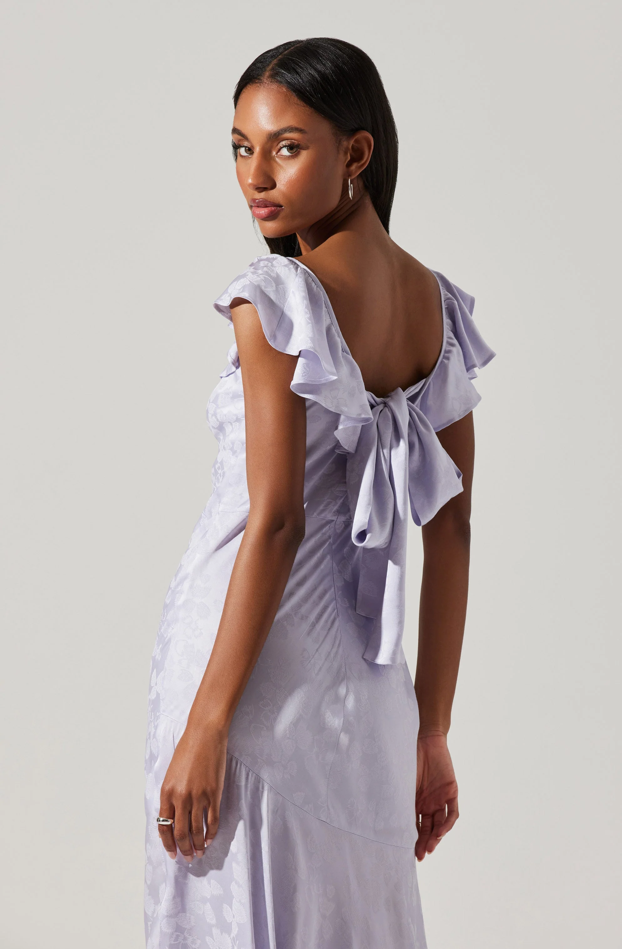 Freesia Jacquard Print Ruffle Midi Dress